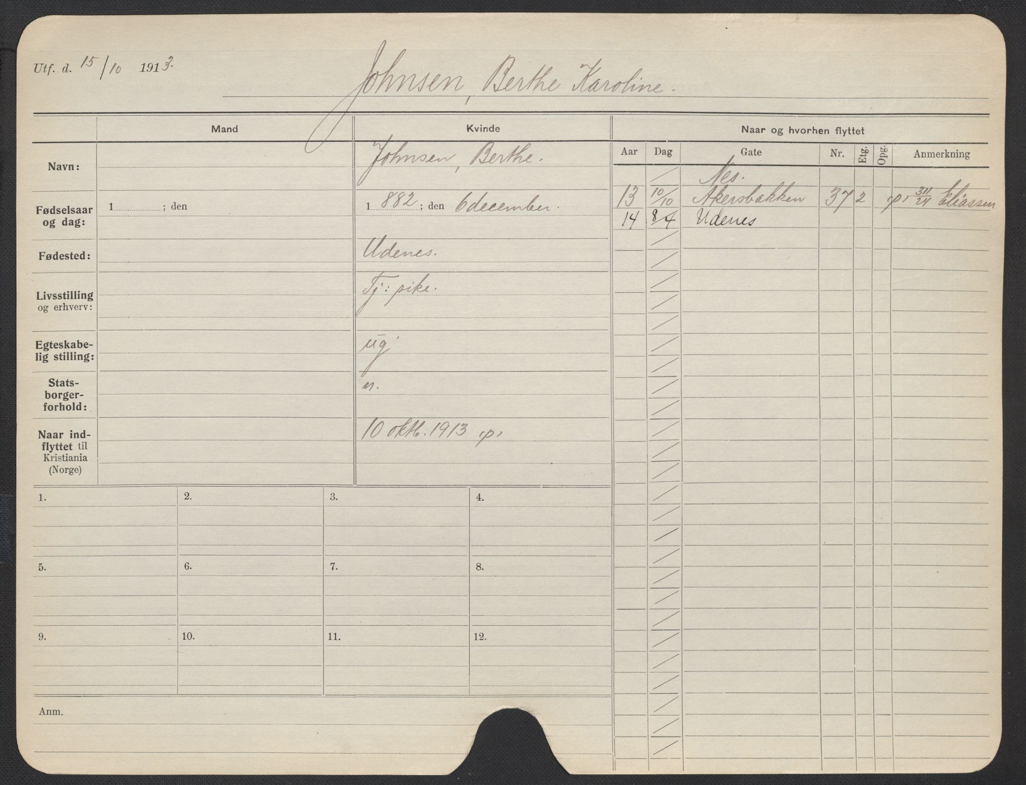 Oslo folkeregister, Registerkort, AV/SAO-A-11715/F/Fa/Fac/L0018: Kvinner, 1906-1914, s. 477a