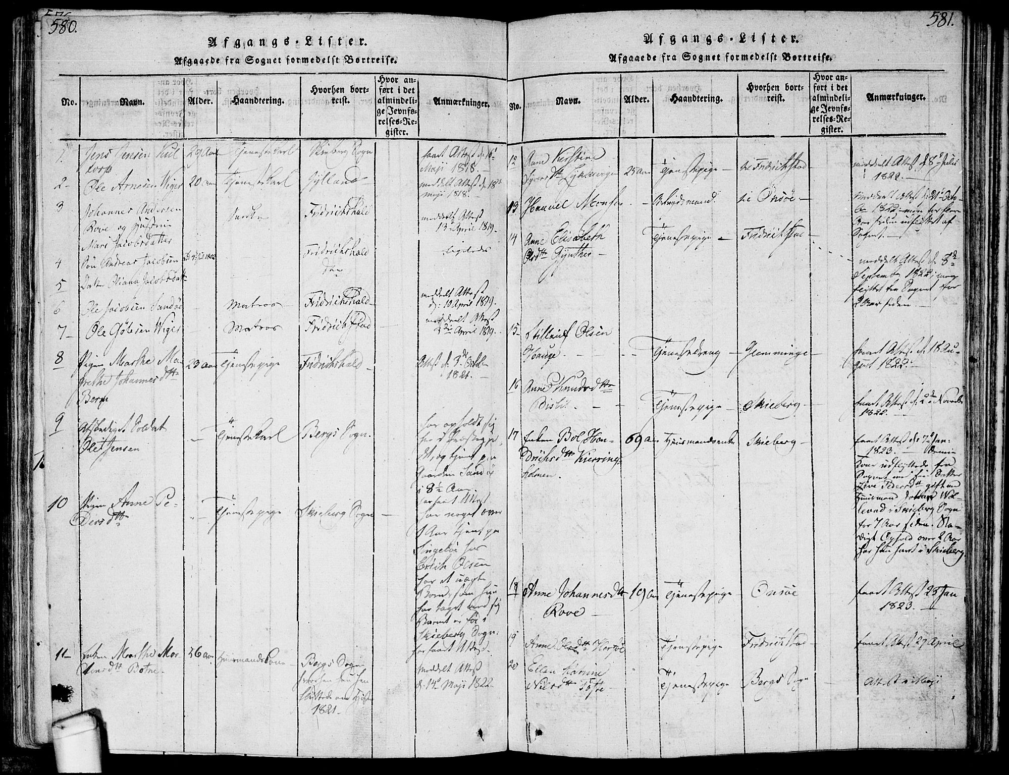 Hvaler prestekontor Kirkebøker, AV/SAO-A-2001/F/Fa/L0005: Ministerialbok nr. I 5, 1816-1845, s. 580-581