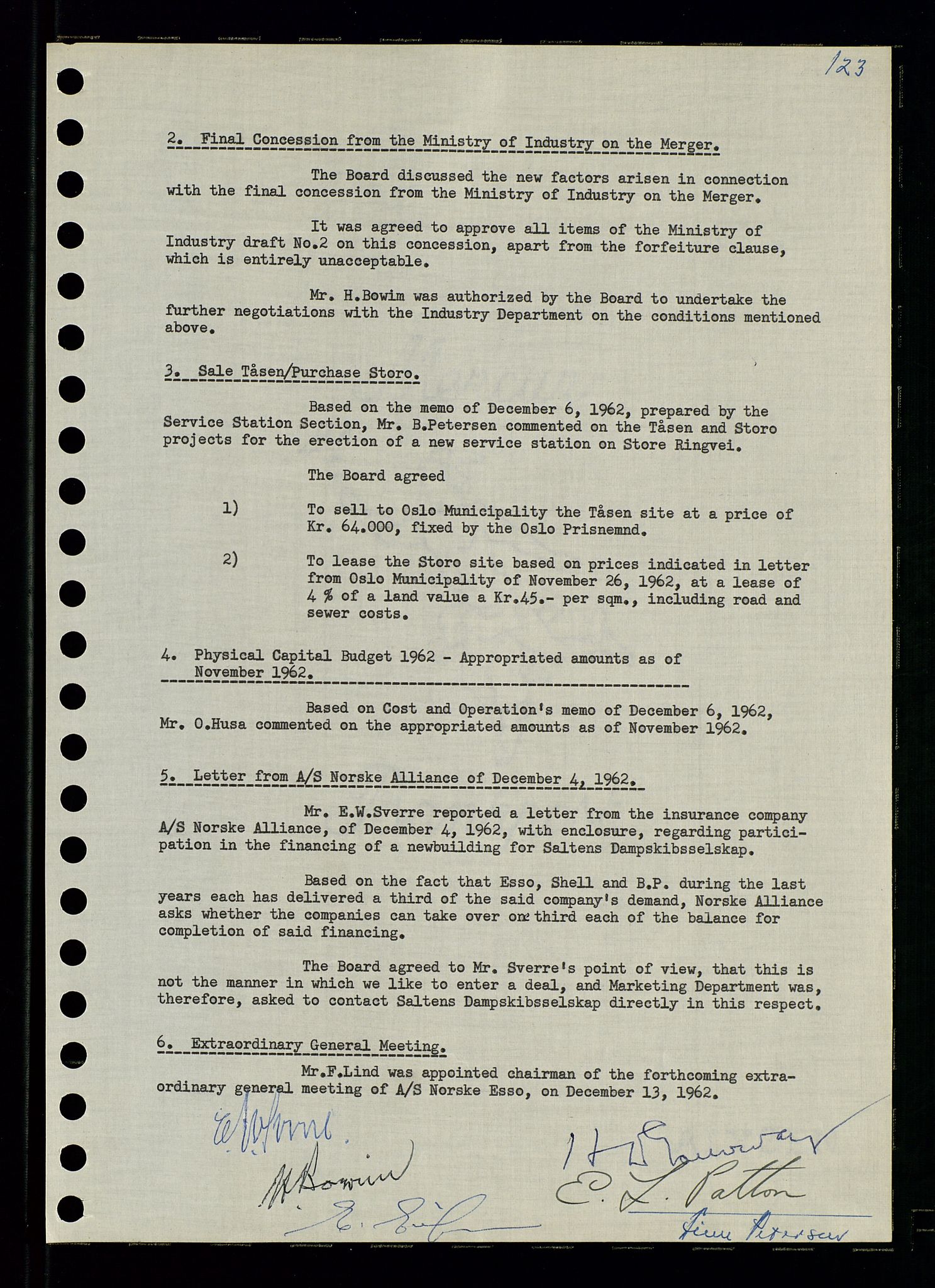 Pa 0982 - Esso Norge A/S, AV/SAST-A-100448/A/Aa/L0001/0003: Den administrerende direksjon Board minutes (styrereferater) / Den administrerende direksjon Board minutes (styrereferater), 1962, s. 123