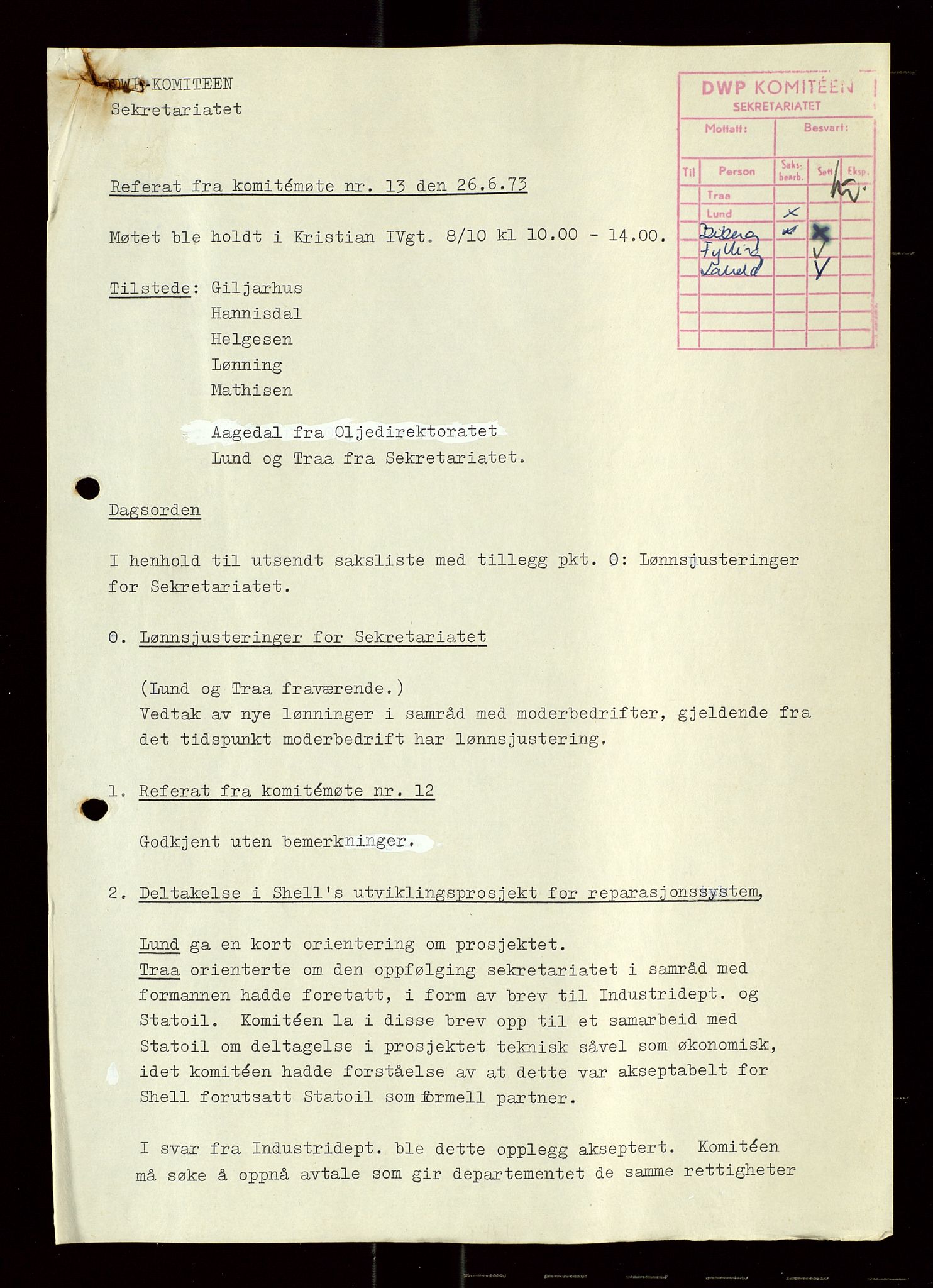 Industridepartementet, Oljekontoret, AV/SAST-A-101348/Di/L0004: DWP, møter, komite`møter, 761 forskning/teknologi, 1972-1975, s. 62