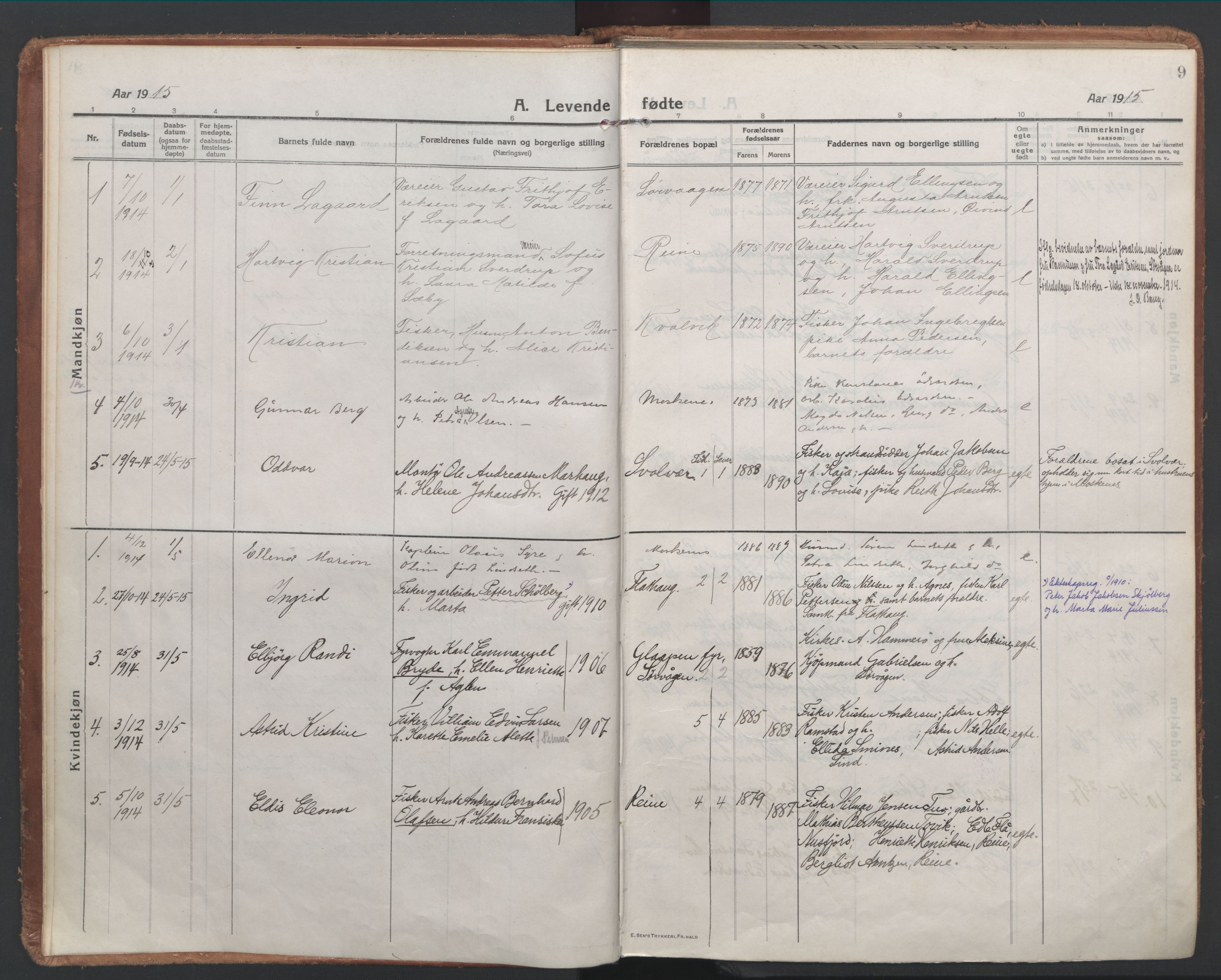 Ministerialprotokoller, klokkerbøker og fødselsregistre - Nordland, AV/SAT-A-1459/886/L1222: Ministerialbok nr. 886A04, 1914-1926, s. 9
