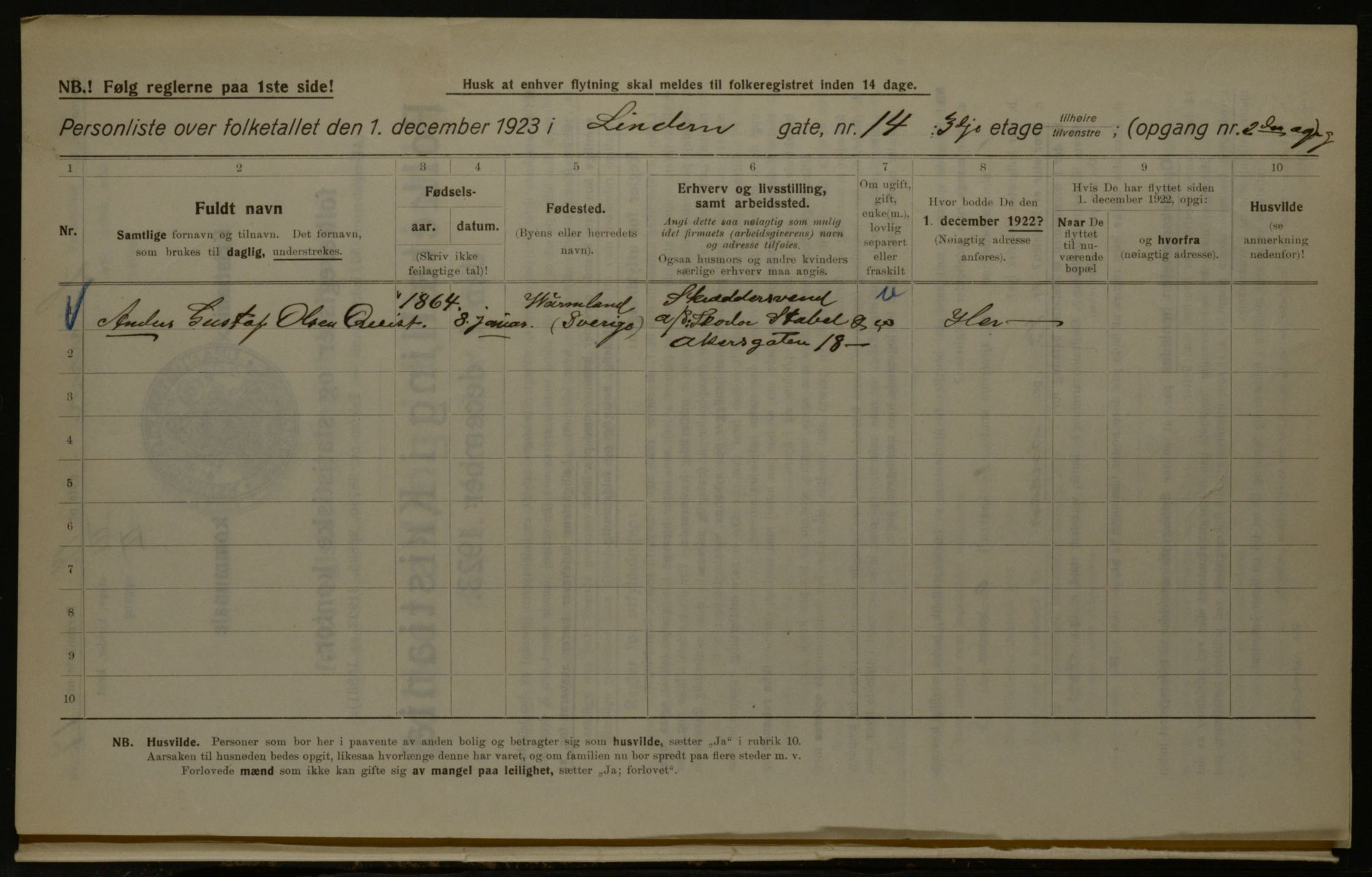 OBA, Kommunal folketelling 1.12.1923 for Kristiania, 1923, s. 64190