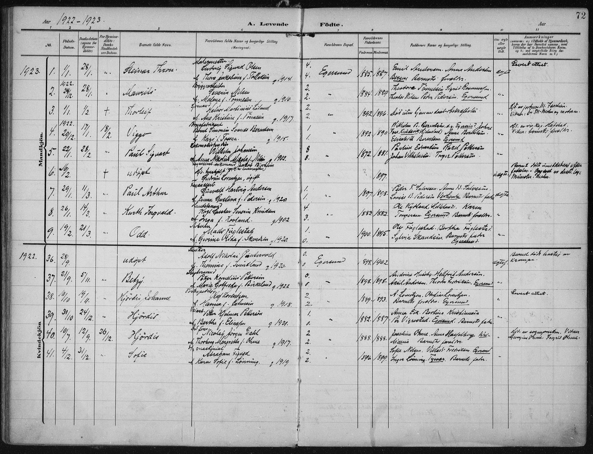 Eigersund sokneprestkontor, SAST/A-101807/S08/L0022: Ministerialbok nr. A 21, 1905-1928, s. 72