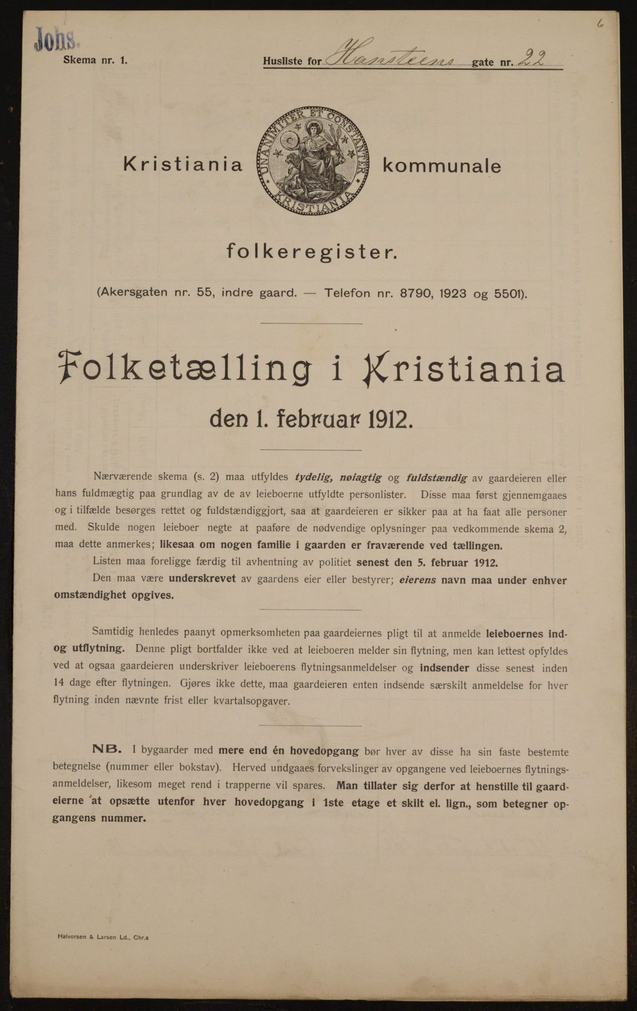 OBA, Kommunal folketelling 1.2.1912 for Kristiania, 1912, s. 34983