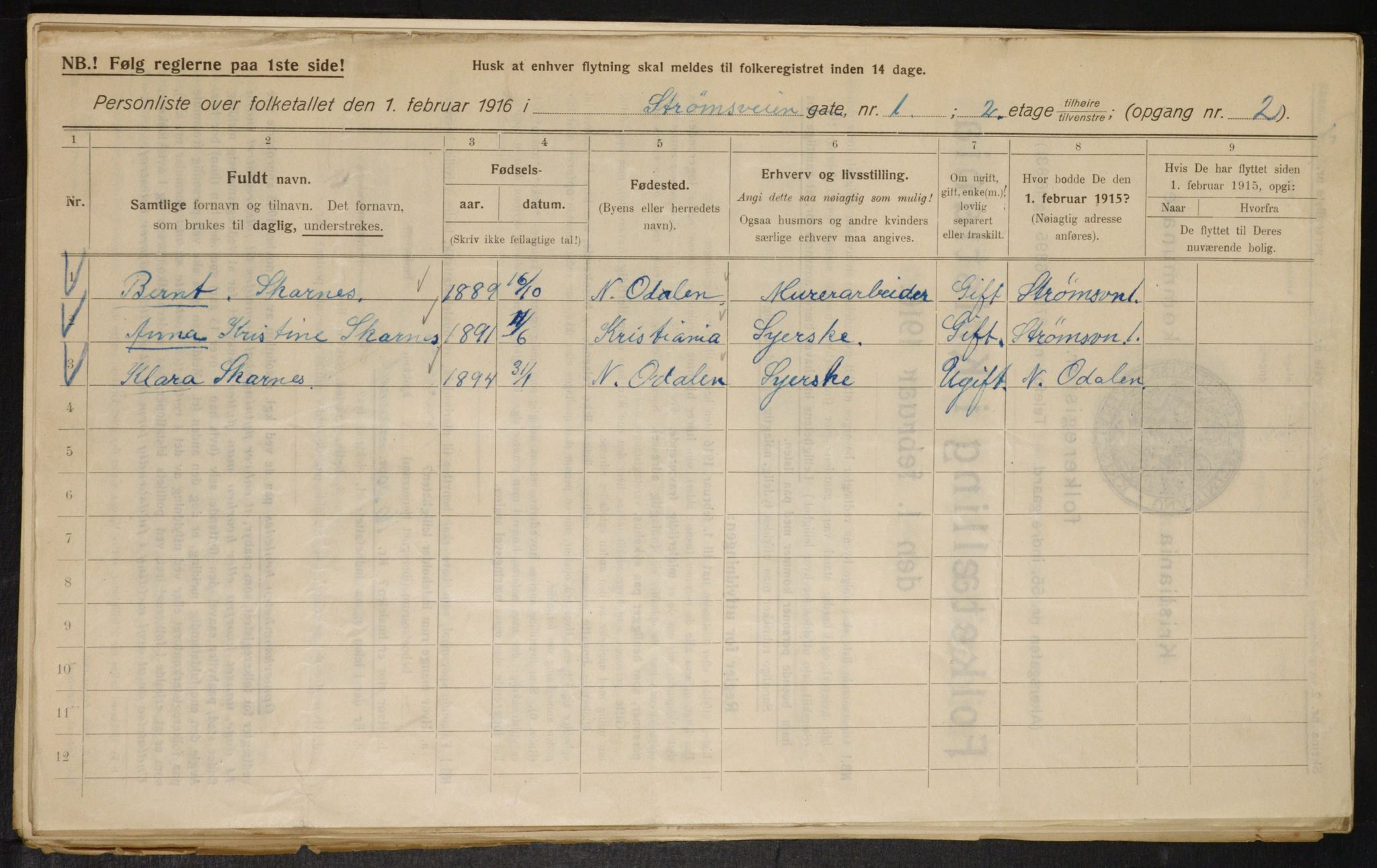 OBA, Kommunal folketelling 1.2.1916 for Kristiania, 1916, s. 106721