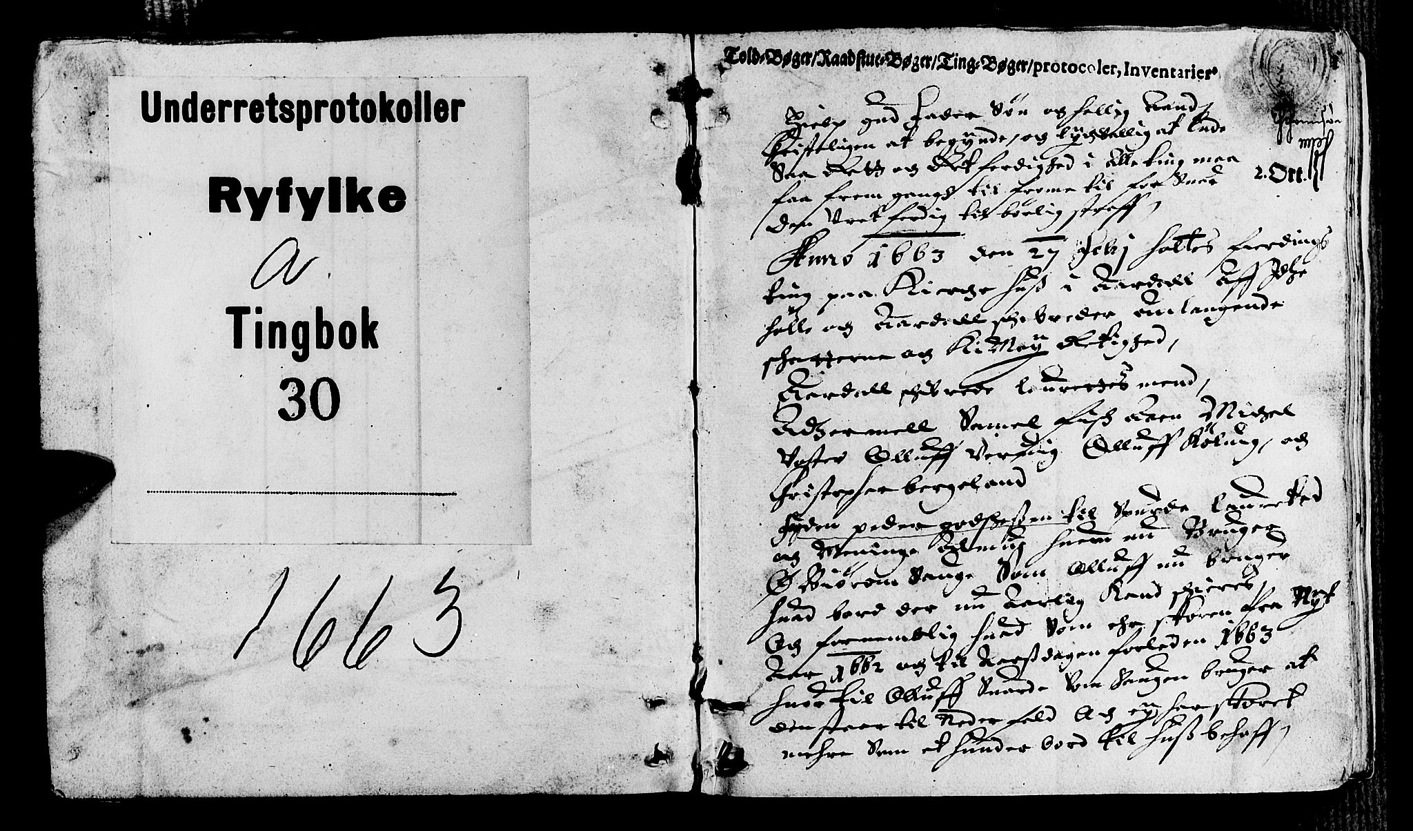 Ryfylke tingrett, AV/SAST-A-100055/001/I/IB/IBA/L0030: Tingbok, Ryfylke, 1663, s. 0b-1a
