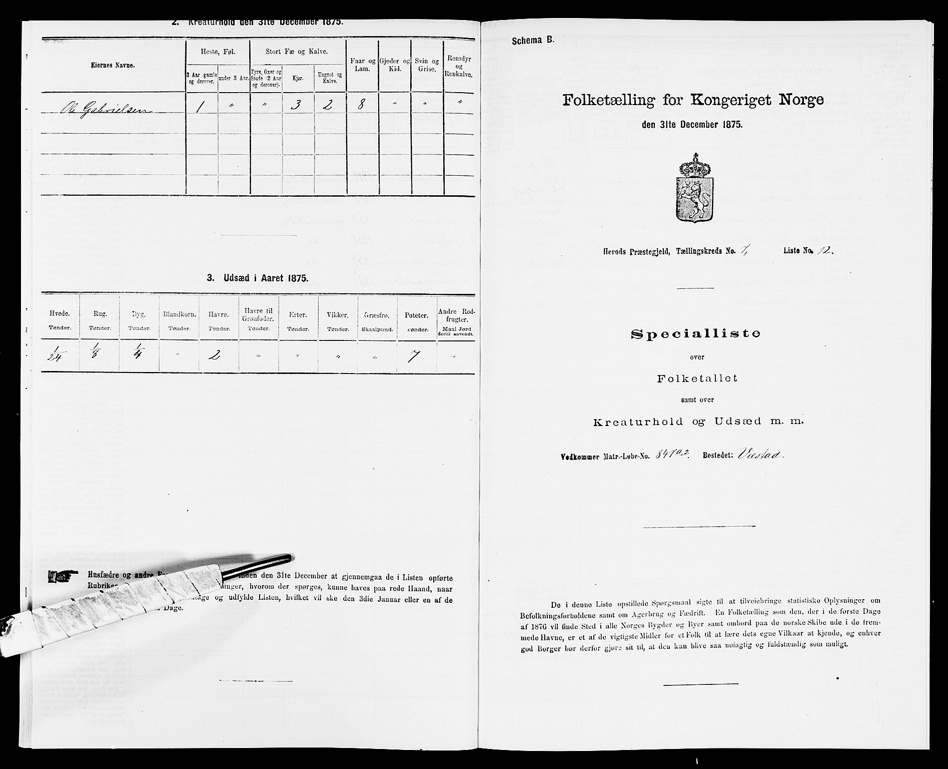 SAK, Folketelling 1875 for 1039P Herad prestegjeld, 1875, s. 856