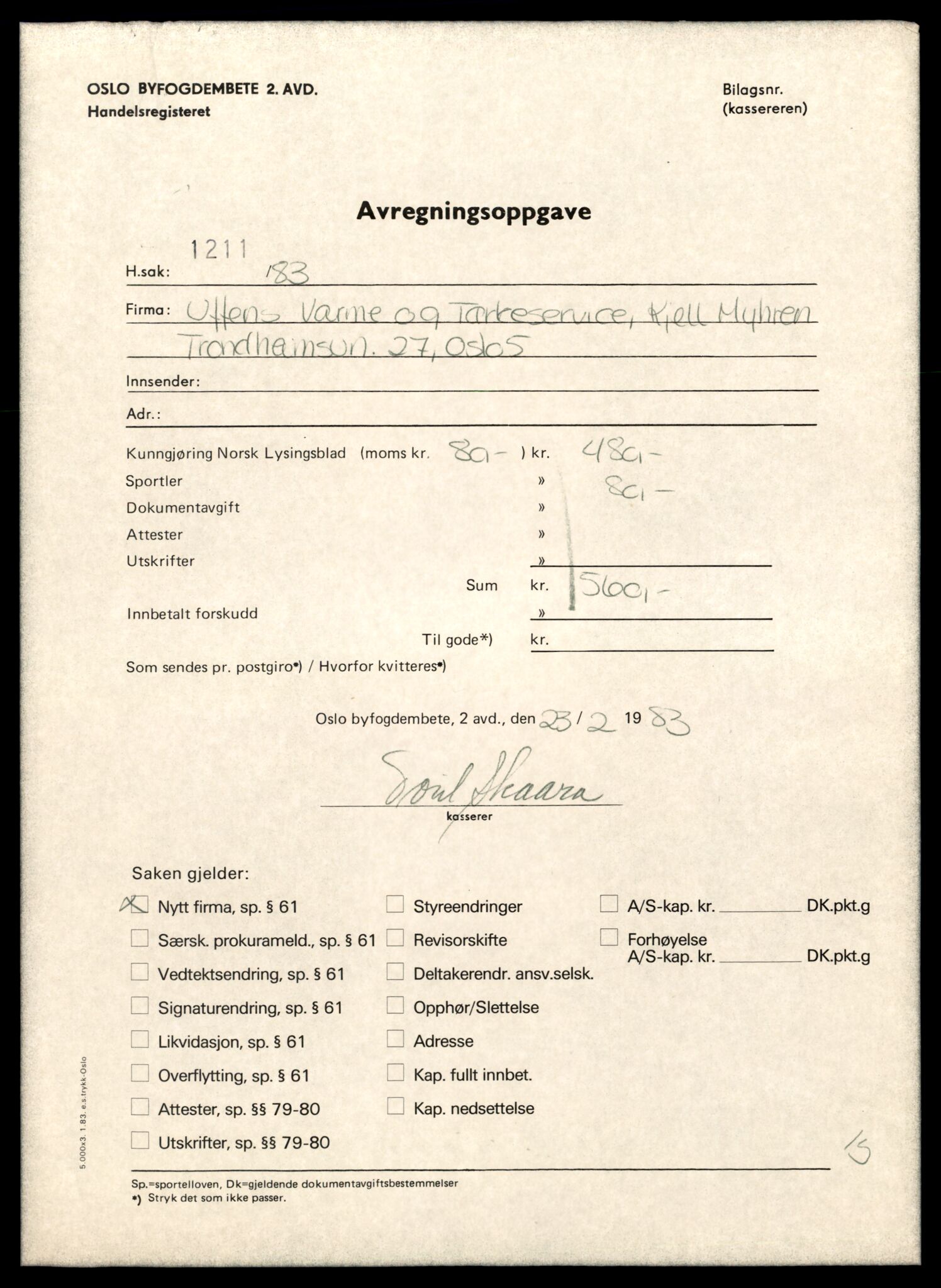 Oslo byfogd, Handelsregisteret, SAT/A-10867/G/Gc/Gca/L0856: Ikke konverterte foretak, Uf-Ullern B, 1890-1990, s. 1