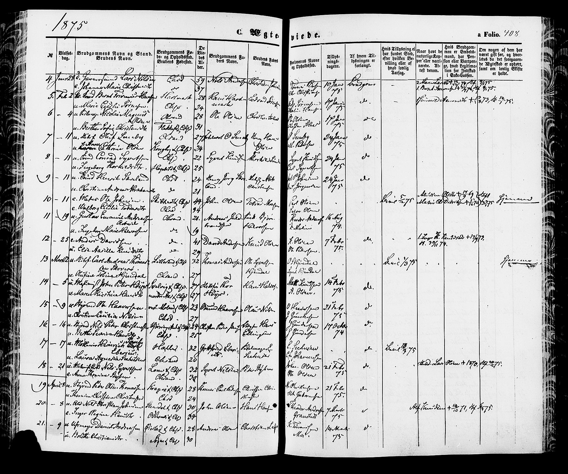 Kristiansand domprosti, AV/SAK-1112-0006/F/Fa/L0015: Ministerialbok nr. A 15, 1867-1880, s. 408