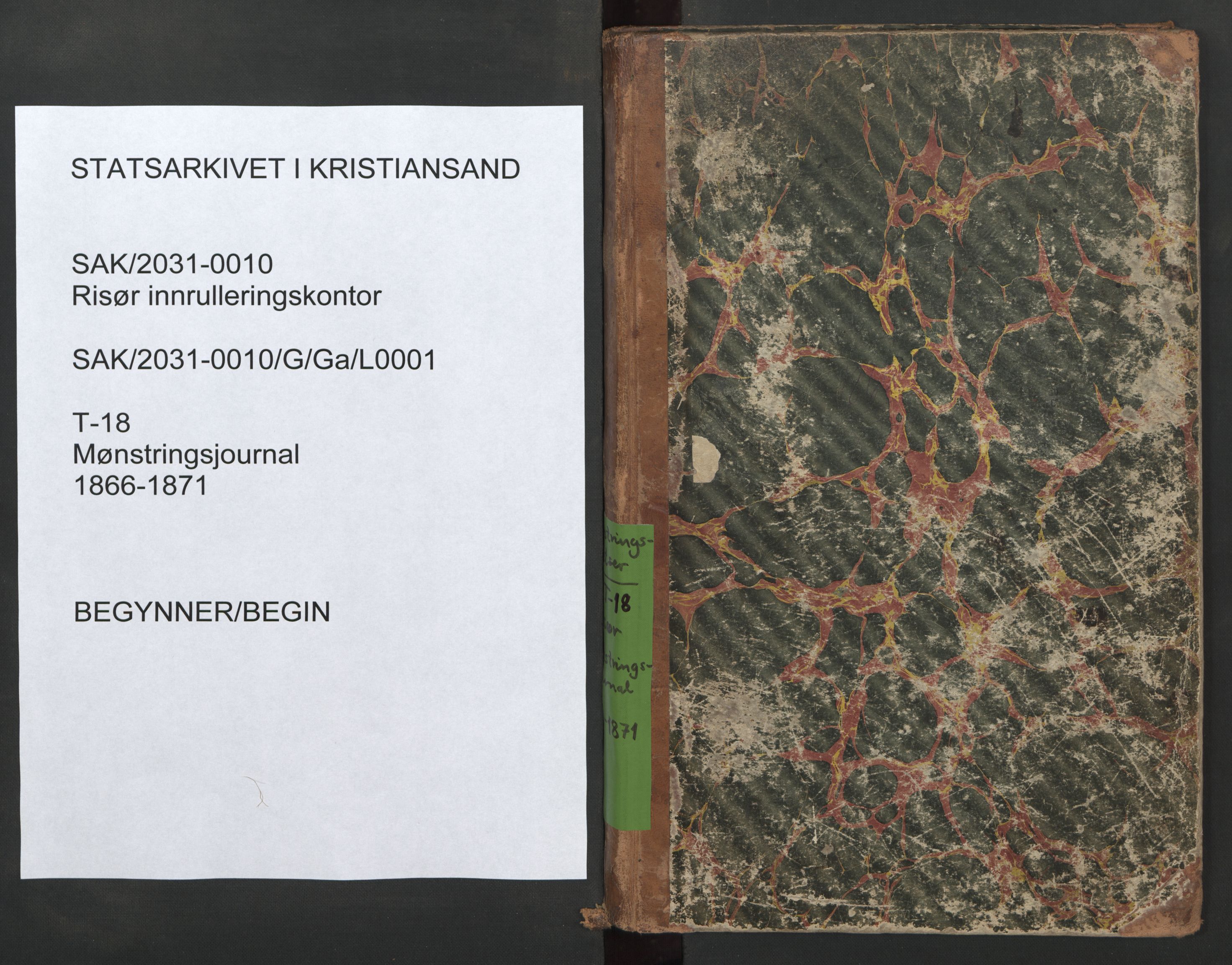 Risør mønstringskrets, SAK/2031-0010/G/Ga/L0001: Mønstringsjournal, T-18, 1866-1871, s. 1