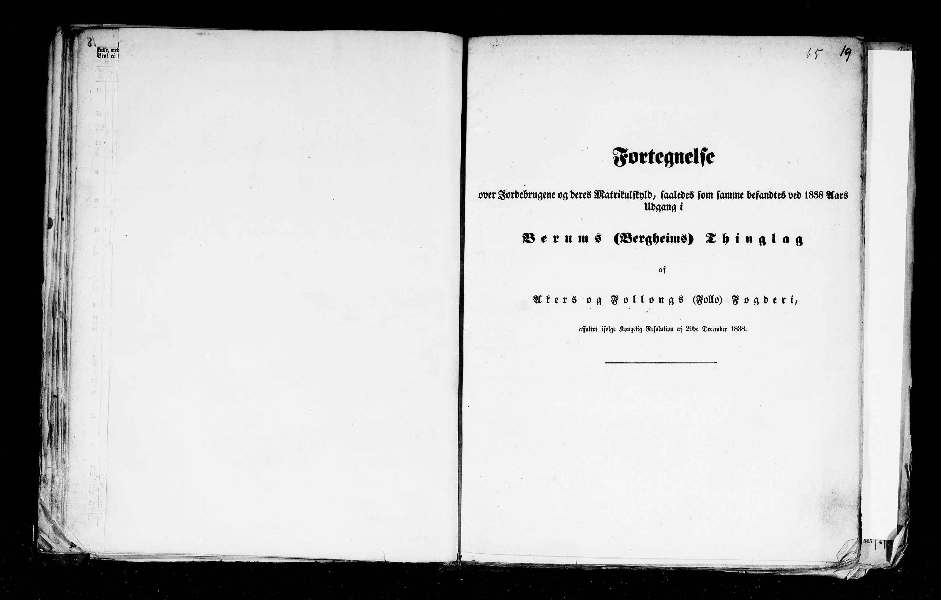 Rygh, RA/PA-0034/F/Fb/L0002: Matrikkelen for 1838 - Akershus amt (Akershus fylke), 1838, s. 19a