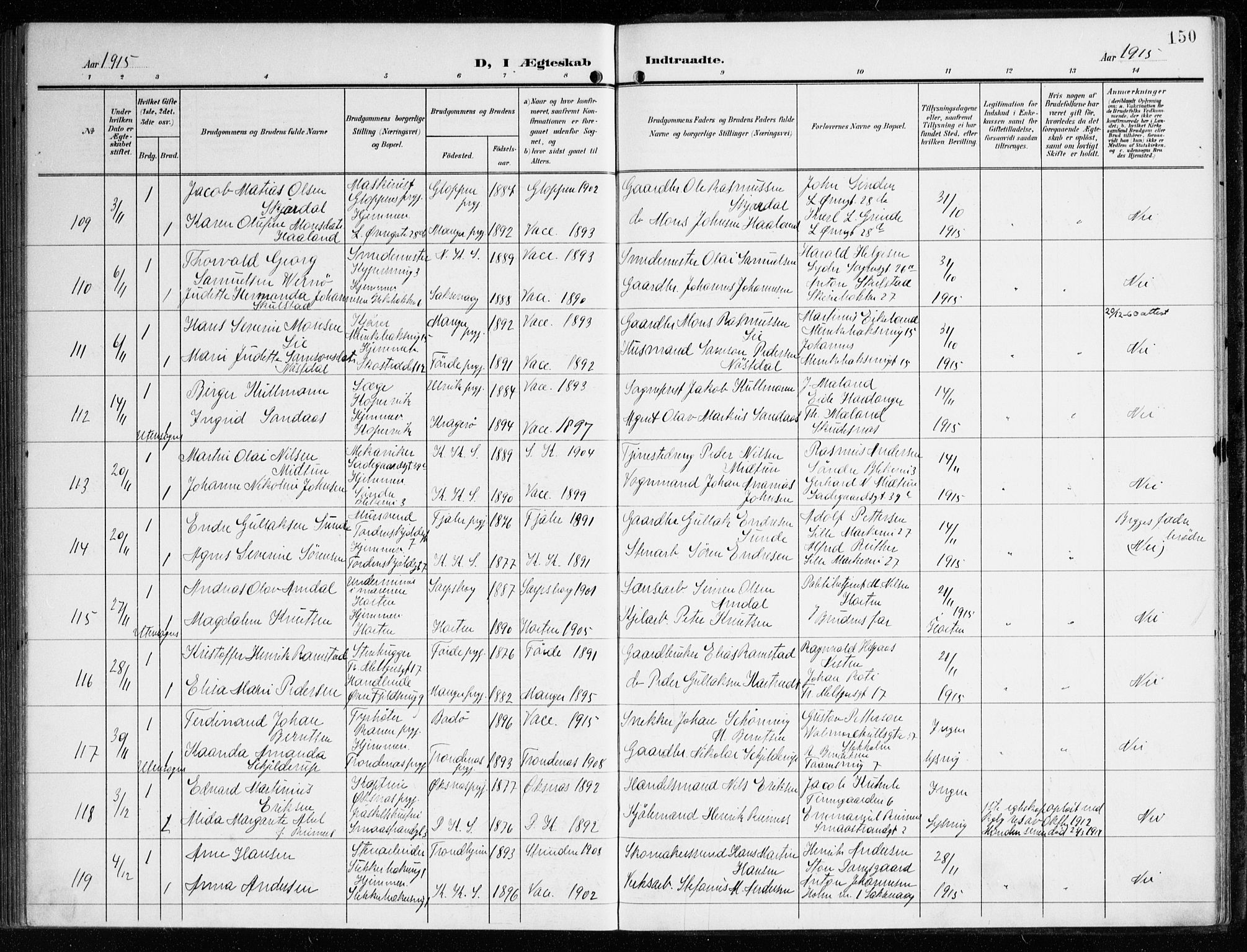 Korskirken sokneprestembete, AV/SAB-A-76101/H/Haa/L0038: Ministerialbok nr. D 5, 1904-1919, s. 150