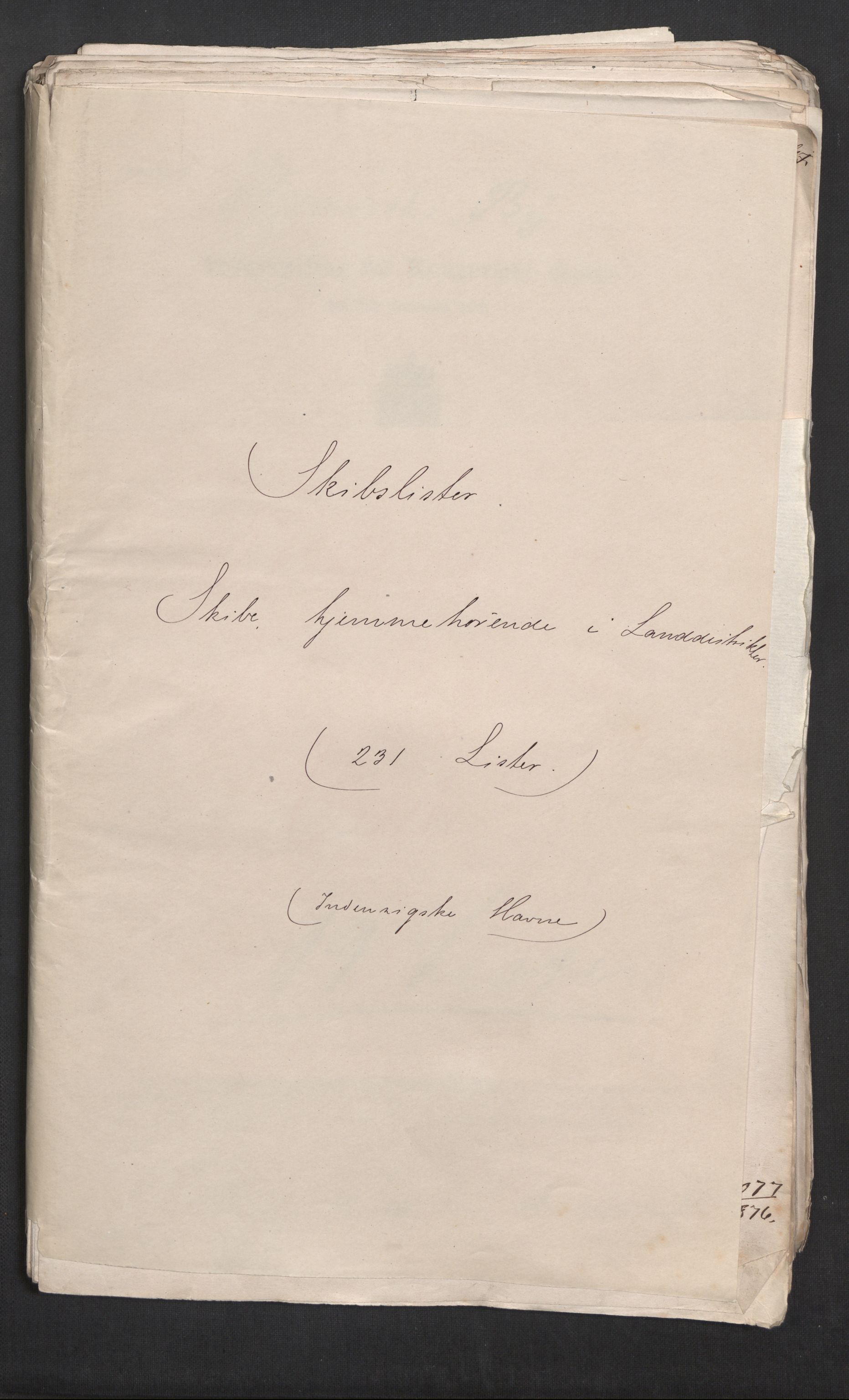 RA, Folketelling 1875, skipslister: Skip i innenrikske havner, hjemmehørende i 1) landdistrikter, 2) forskjellige steder, 3) utlandet, 1875, s. 377