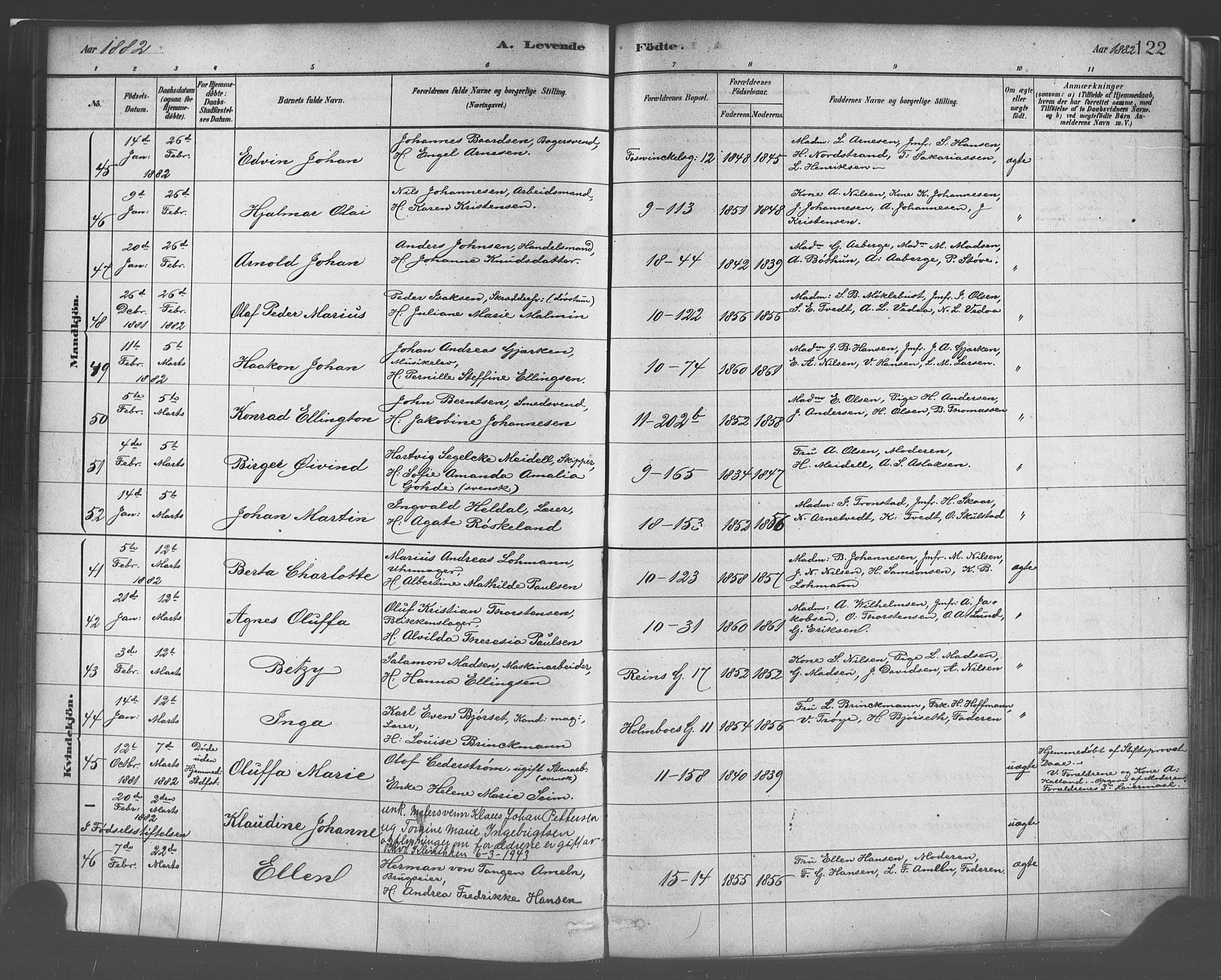 Domkirken sokneprestembete, AV/SAB-A-74801/H/Haa/L0023: Ministerialbok nr. B 6, 1879-1887, s. 122