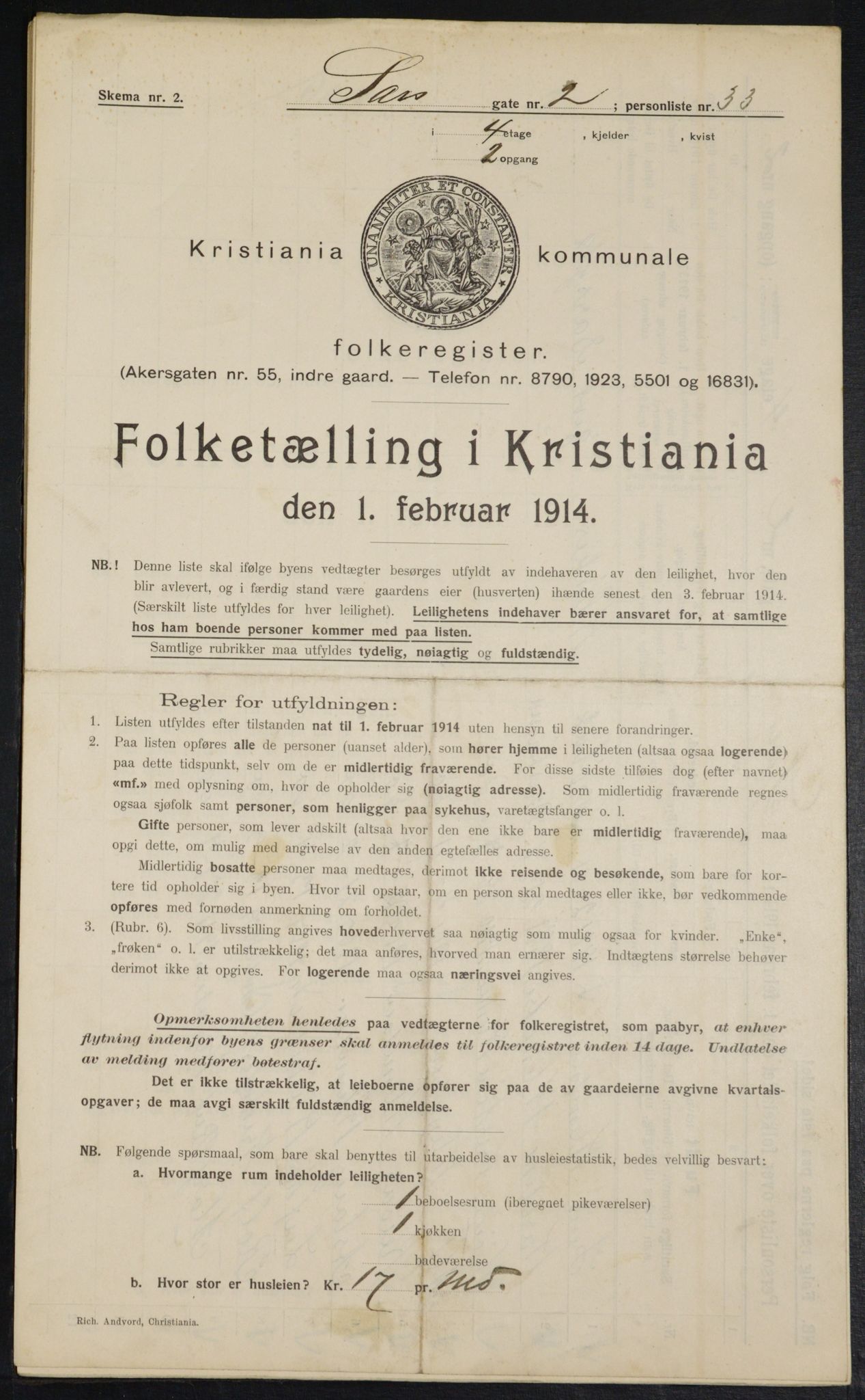 OBA, Kommunal folketelling 1.2.1914 for Kristiania, 1914, s. 89070