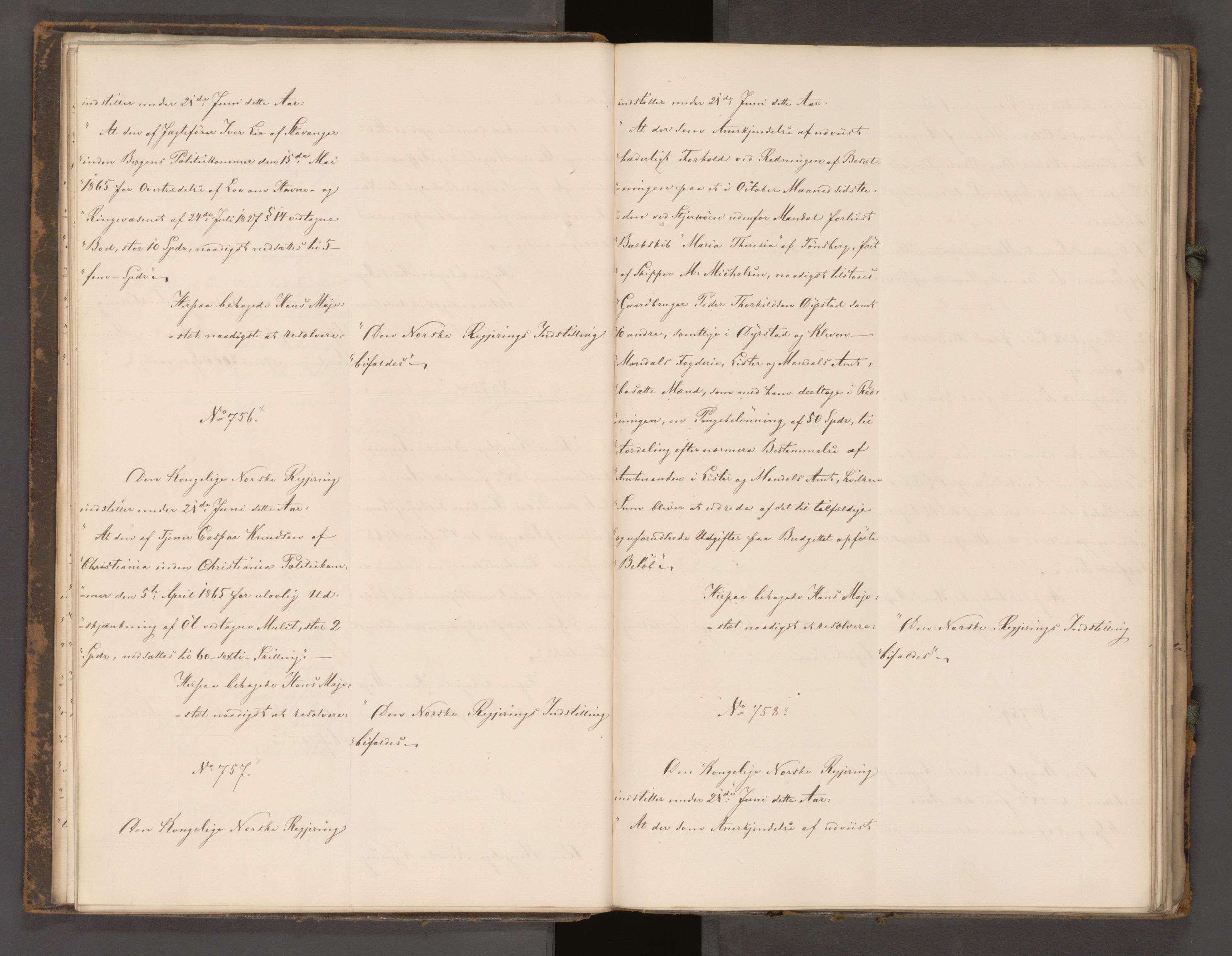 Statsrådssekretariatet, AV/RA-S-1001/A/Ab/L0104: Kgl. res. nr. 724-1001b, 2. halvår, 1865