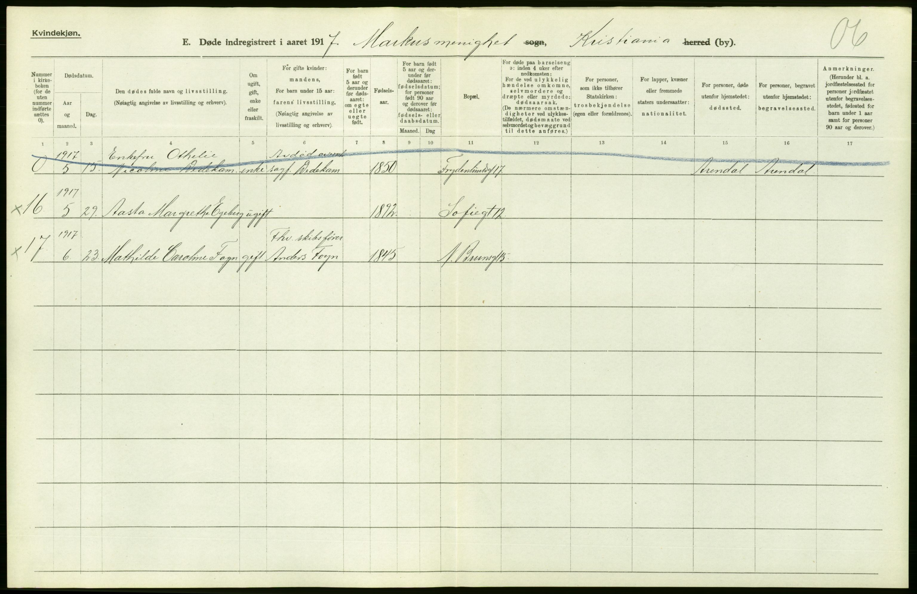 Statistisk sentralbyrå, Sosiodemografiske emner, Befolkning, AV/RA-S-2228/D/Df/Dfb/Dfbg/L0010: Kristiania: Døde, 1917, s. 10