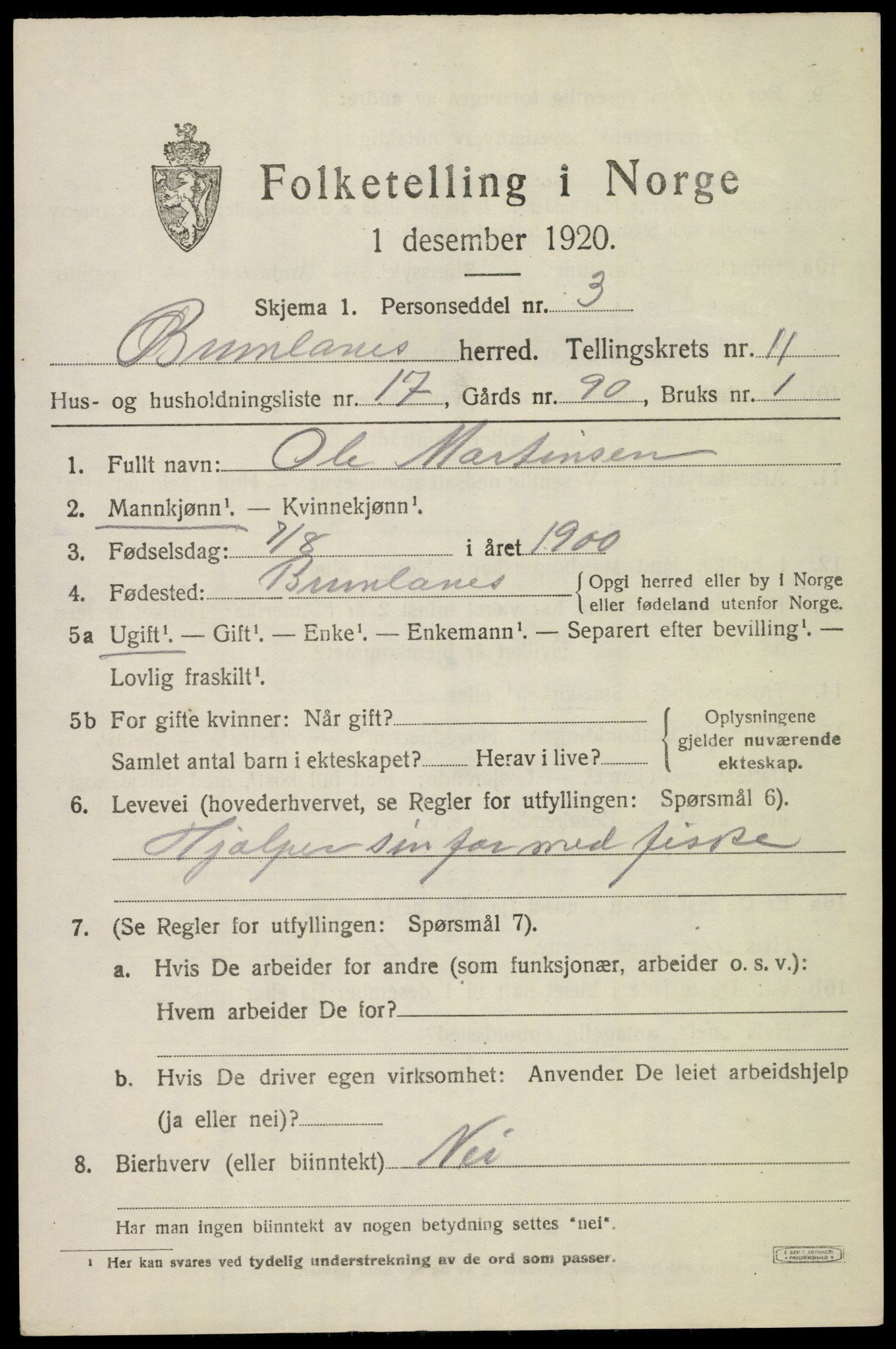 SAKO, Folketelling 1920 for 0726 Brunlanes herred, 1920, s. 9721
