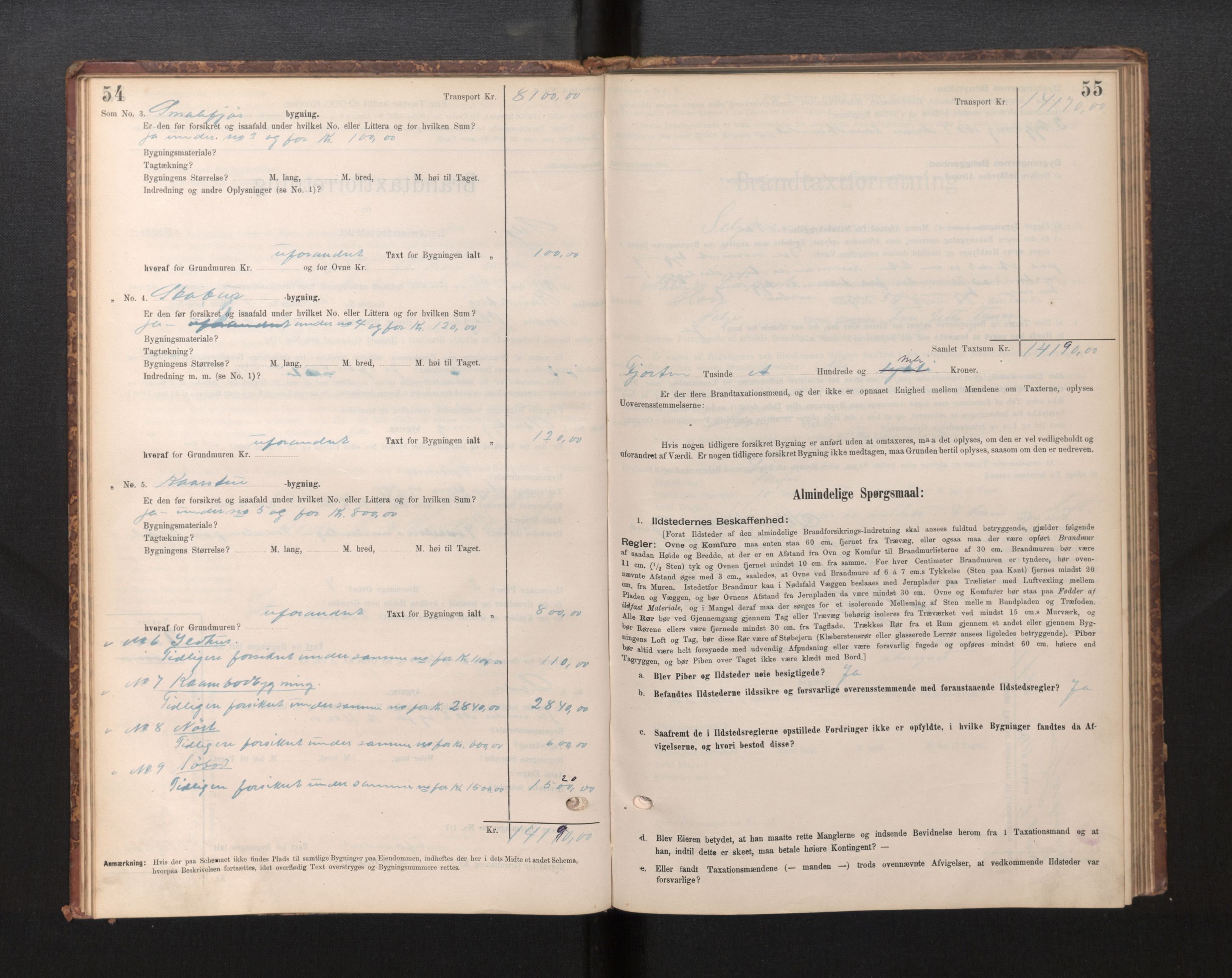 Lensmannen i Selje, SAB/A-29701/0012/L0003: Branntakstprotokoll, skjematakst, 1895-1929, s. 54-55