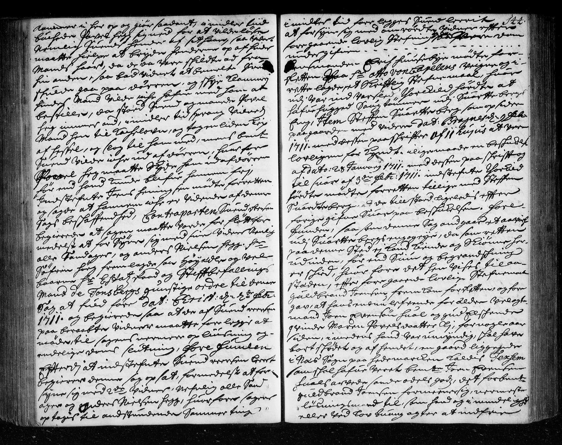 Lier, Røyken og Hurum sorenskriveri, AV/SAKO-A-89/F/Fa/L0042: Tingbok, 1707-1712, s. 144