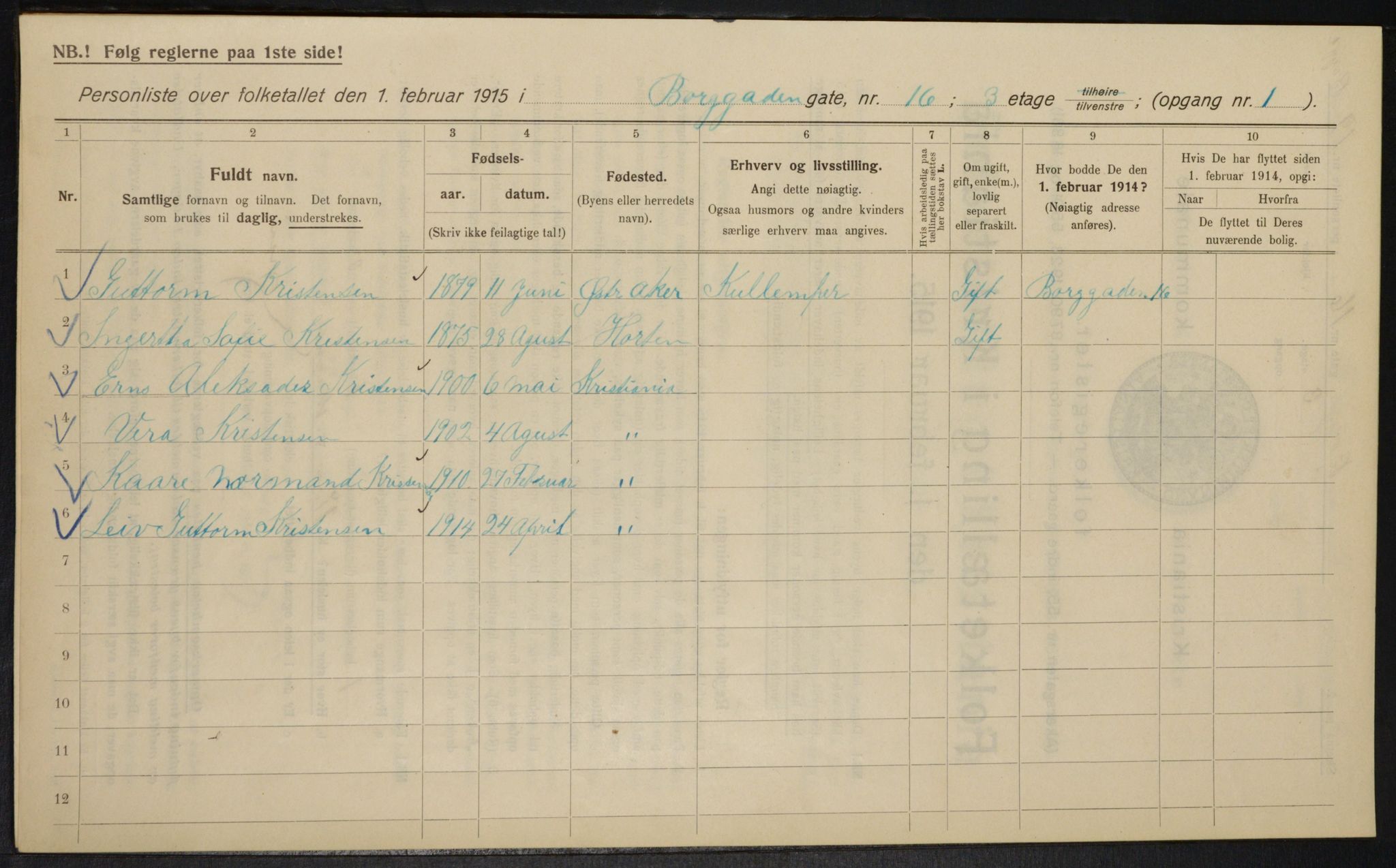 OBA, Kommunal folketelling 1.2.1915 for Kristiania, 1915, s. 7944