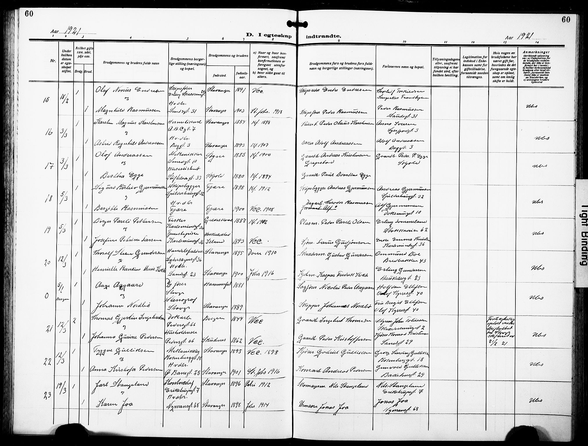 St. Johannes sokneprestkontor, AV/SAST-A-101814/001/30/30BB/L0007: Klokkerbok nr. B 7, 1917-1932, s. 60