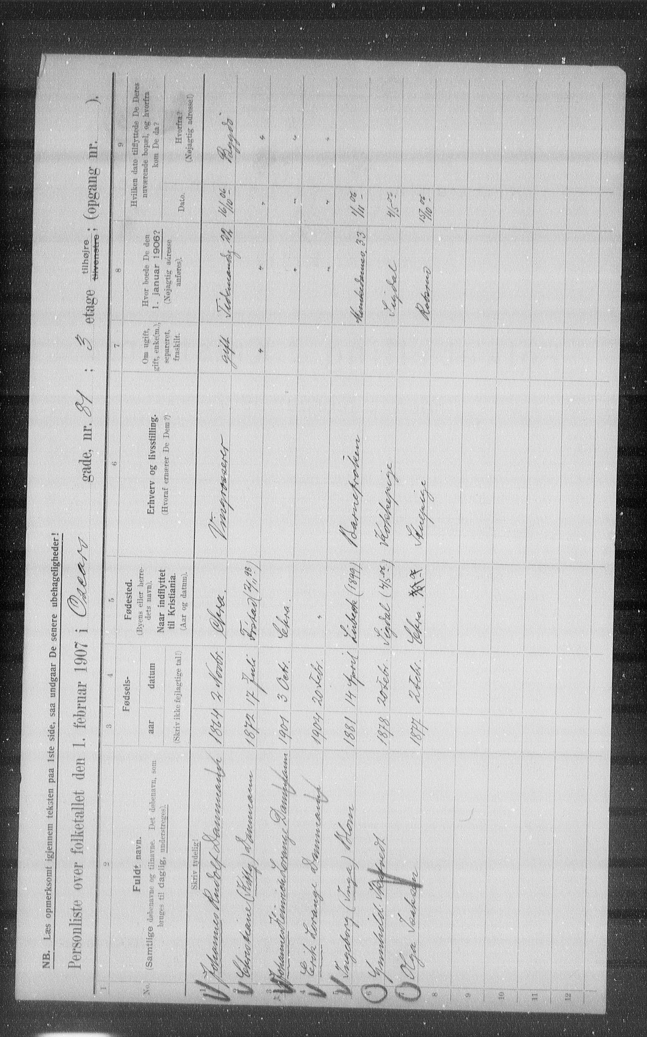 OBA, Kommunal folketelling 1.2.1907 for Kristiania kjøpstad, 1907, s. 39360