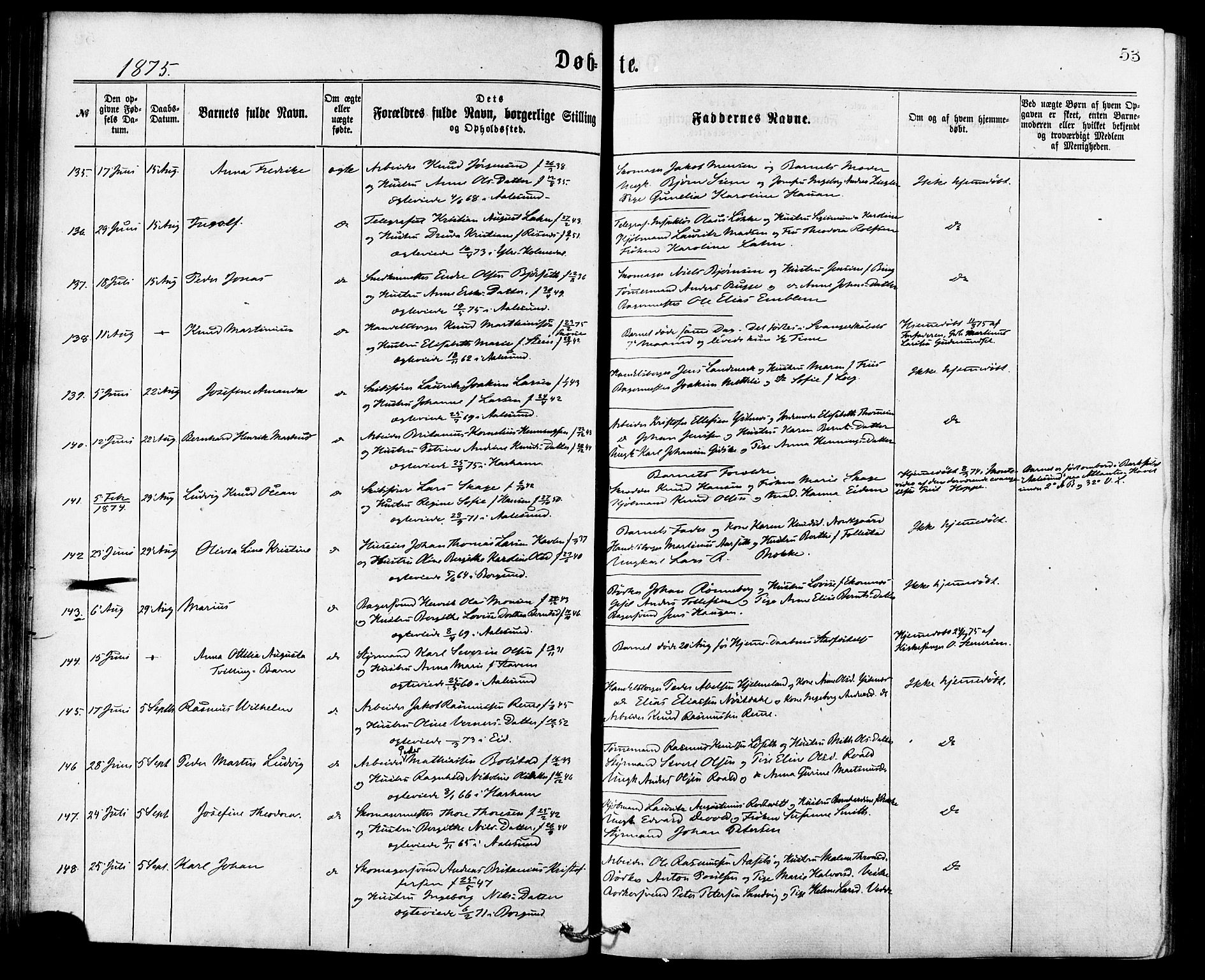 Ministerialprotokoller, klokkerbøker og fødselsregistre - Møre og Romsdal, AV/SAT-A-1454/529/L0453: Ministerialbok nr. 529A03, 1872-1877, s. 53