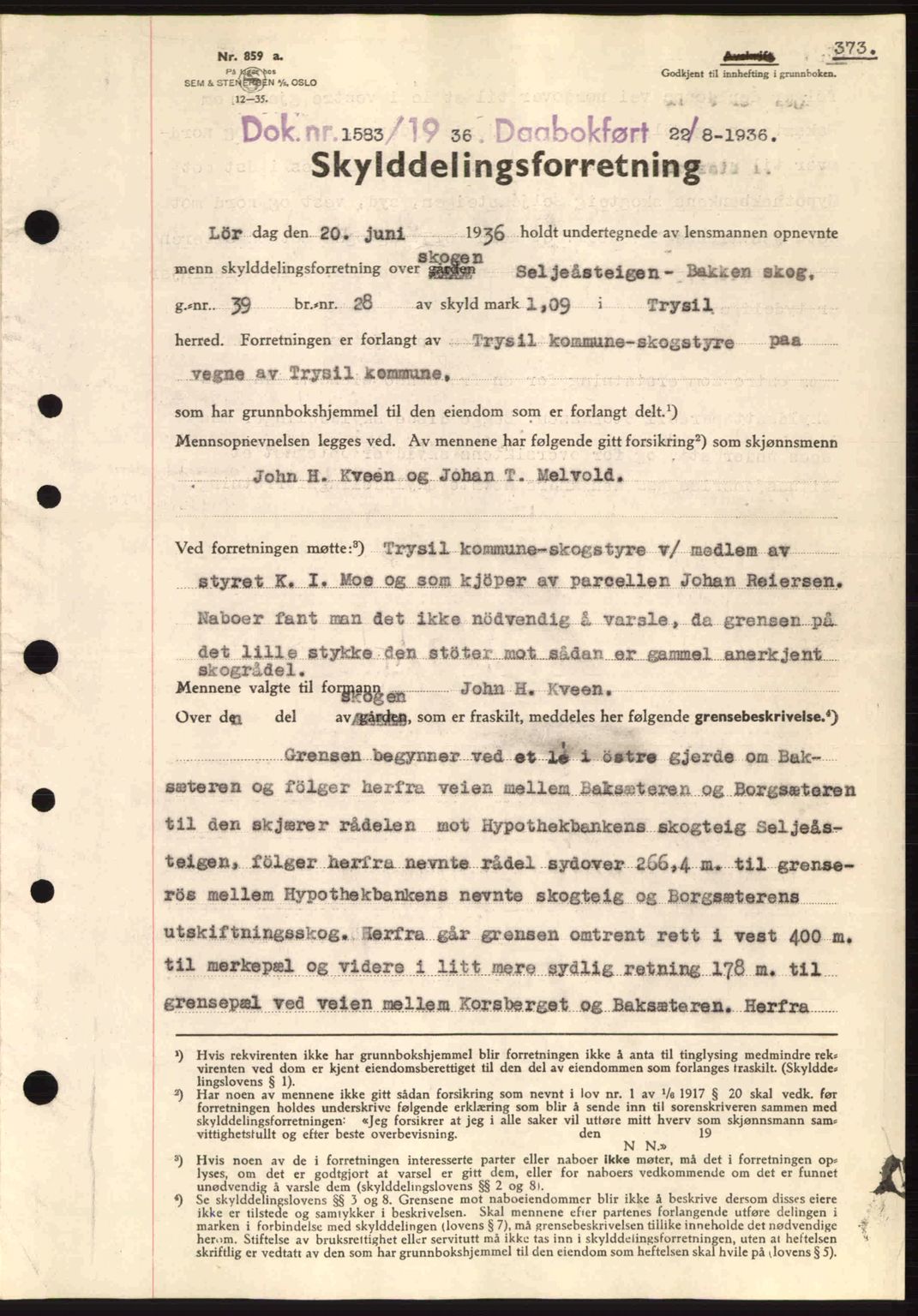 Sør-Østerdal sorenskriveri, SAH/TING-018/H/Hb/Hbb/L0054: Pantebok nr. A54, 1936-1936, Dagboknr: 1583/1936