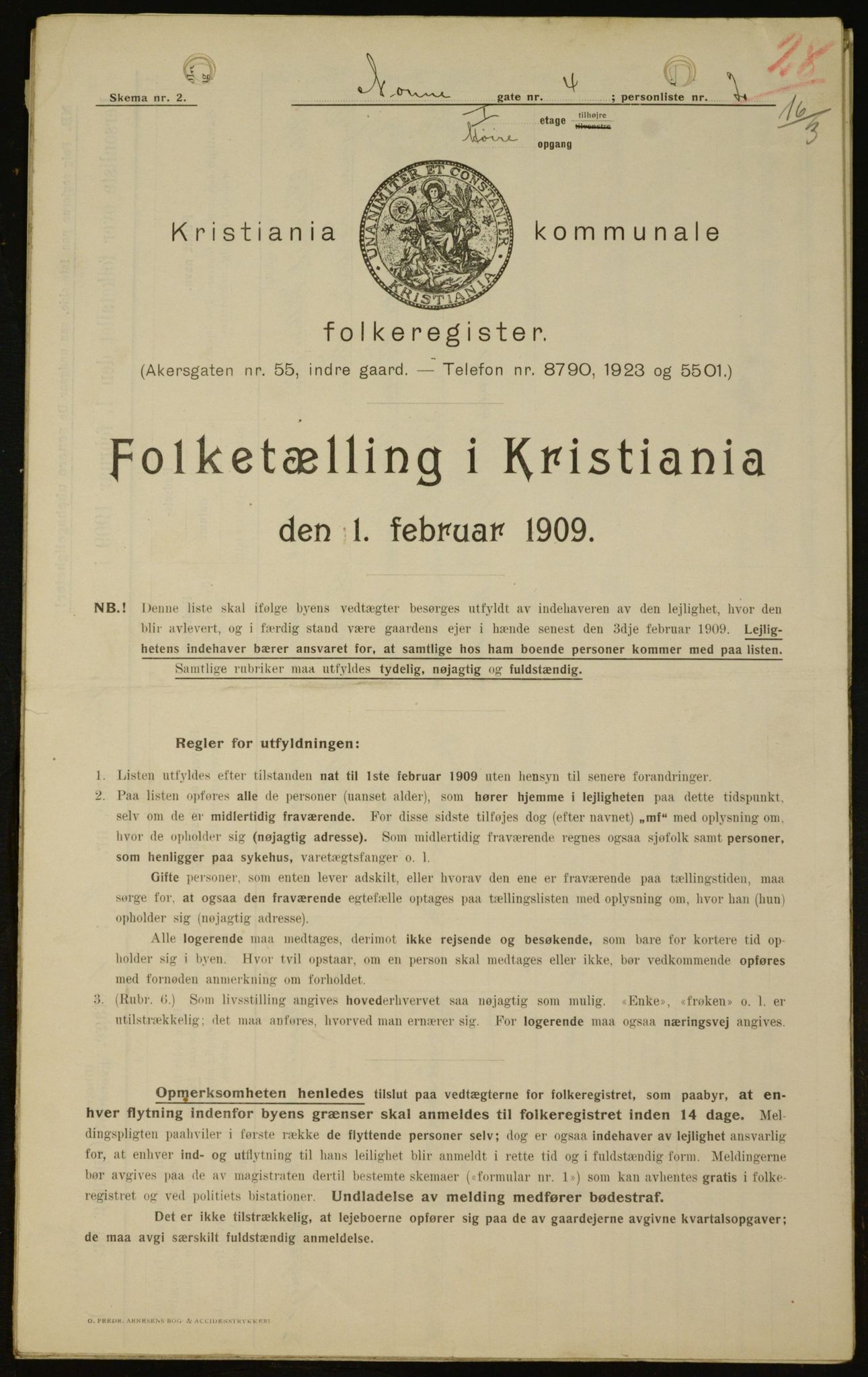 OBA, Kommunal folketelling 1.2.1909 for Kristiania kjøpstad, 1909, s. 64576