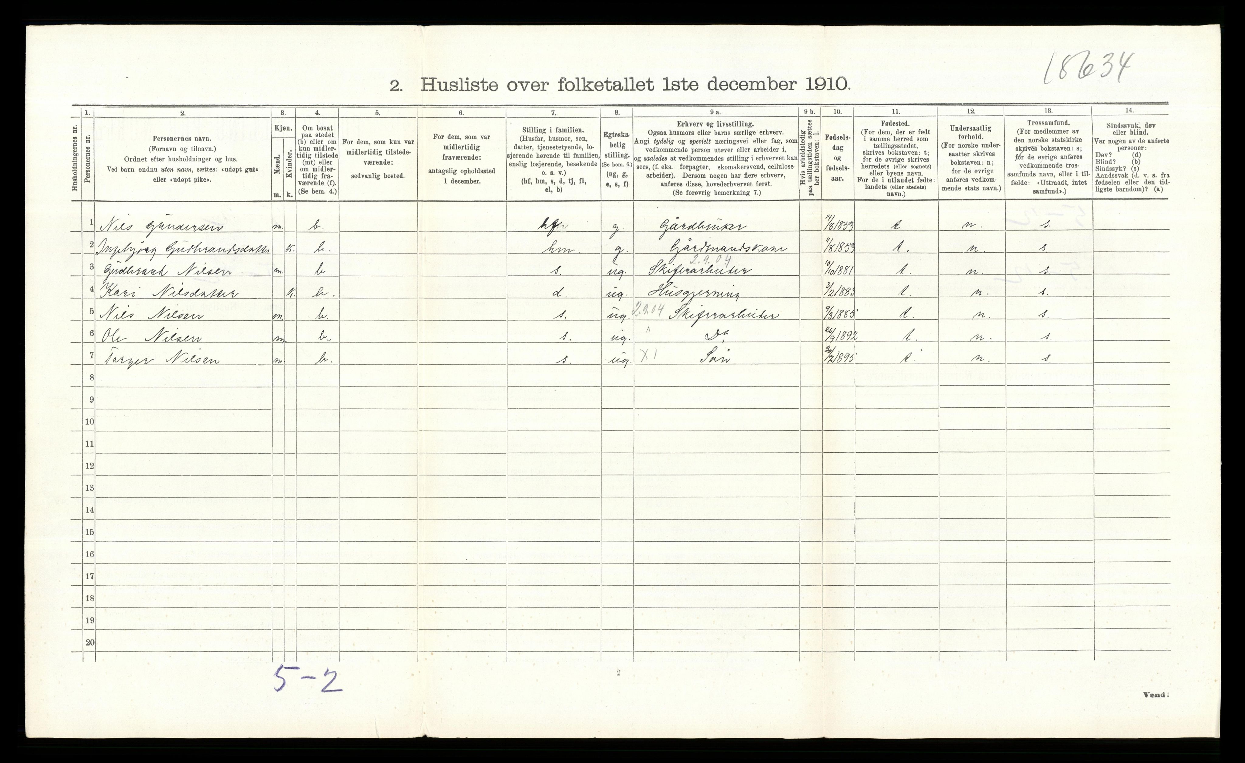 RA, Folketelling 1910 for 0544 Øystre Slidre herred, 1910, s. 169