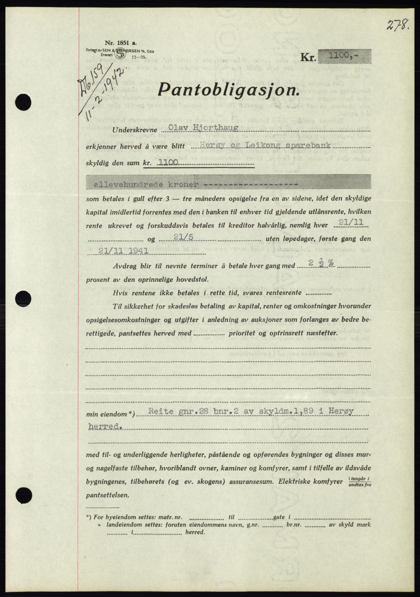 Søre Sunnmøre sorenskriveri, AV/SAT-A-4122/1/2/2C/L0073: Pantebok nr. 67, 1941-1942, Dagboknr: 159/1942