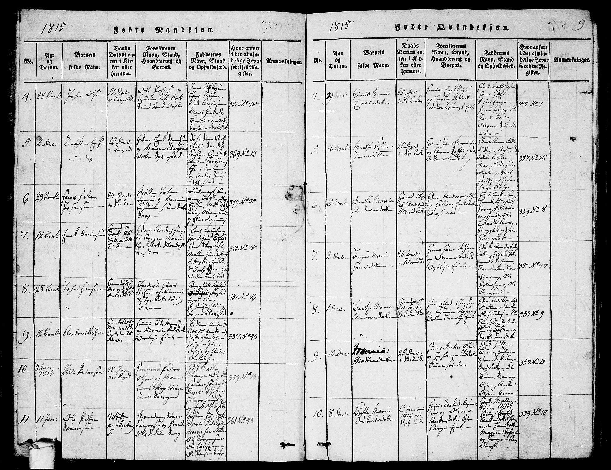 Skjeberg prestekontor Kirkebøker, AV/SAO-A-10923/G/Ga/L0001: Klokkerbok nr. I 1, 1815-1830, s. 9