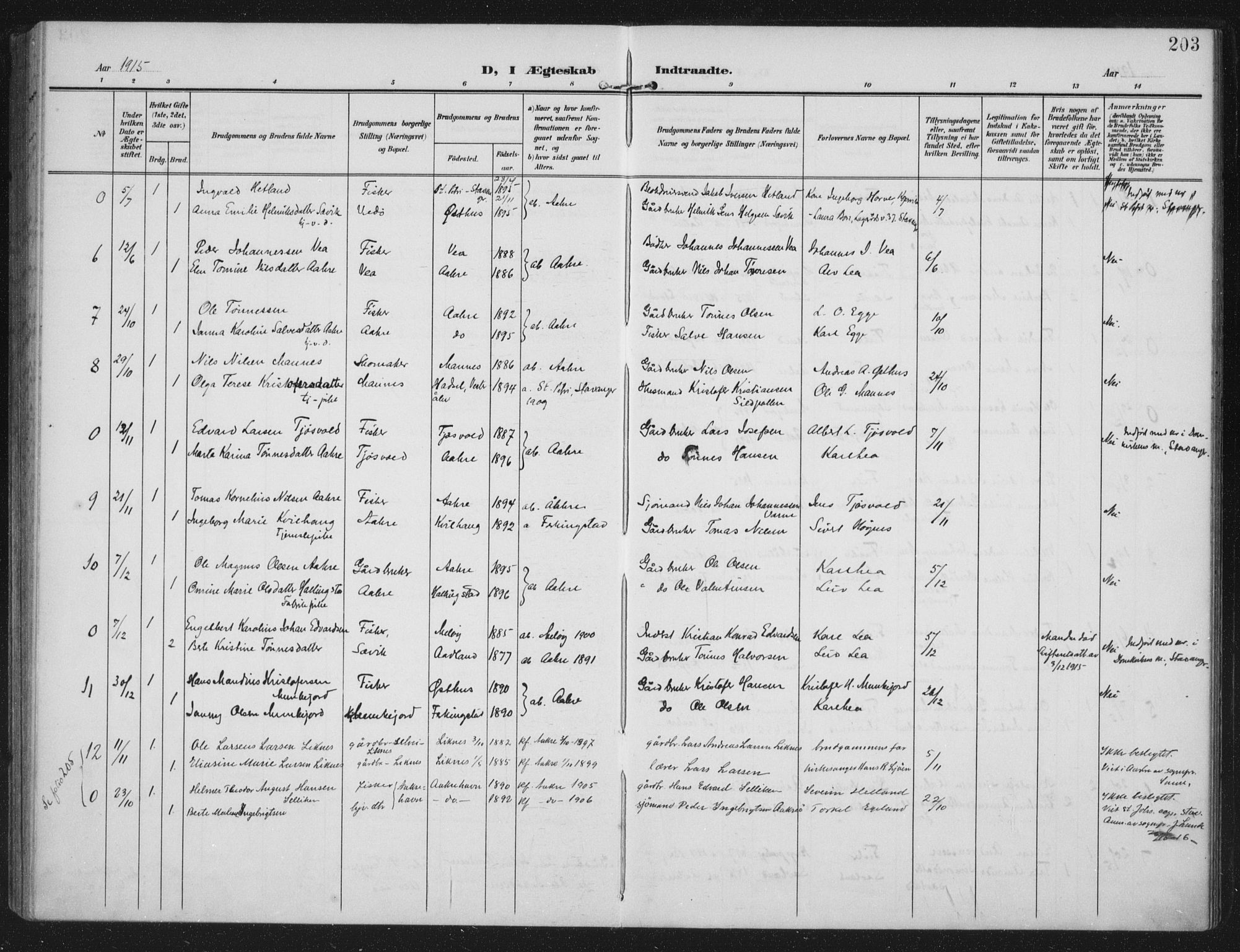 Kopervik sokneprestkontor, AV/SAST-A-101850/H/Ha/Haa/L0005: Ministerialbok nr. A 5, 1906-1924, s. 203