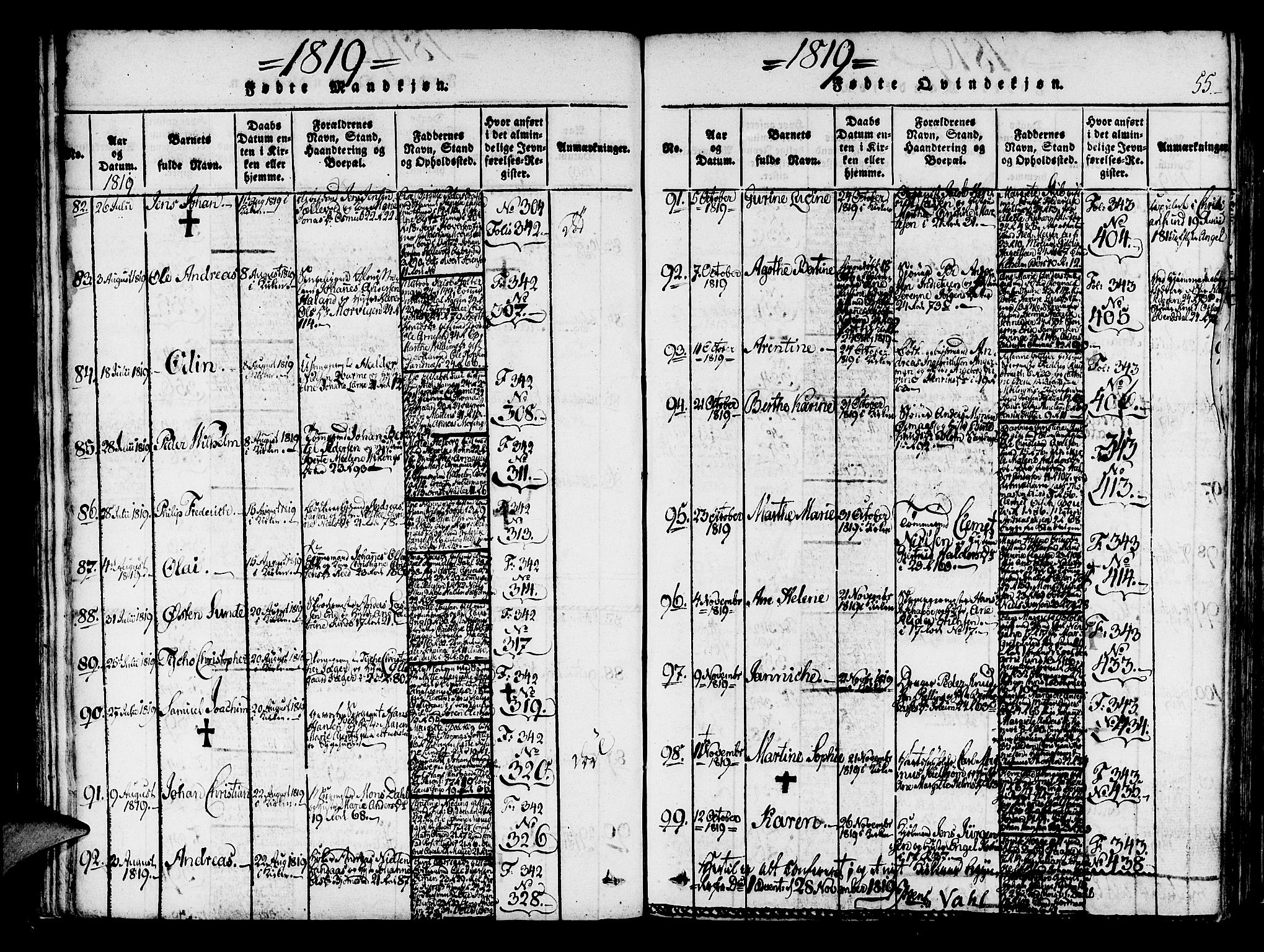 Korskirken sokneprestembete, AV/SAB-A-76101/H/Haa/L0013: Ministerialbok nr. A 13, 1815-1822, s. 55