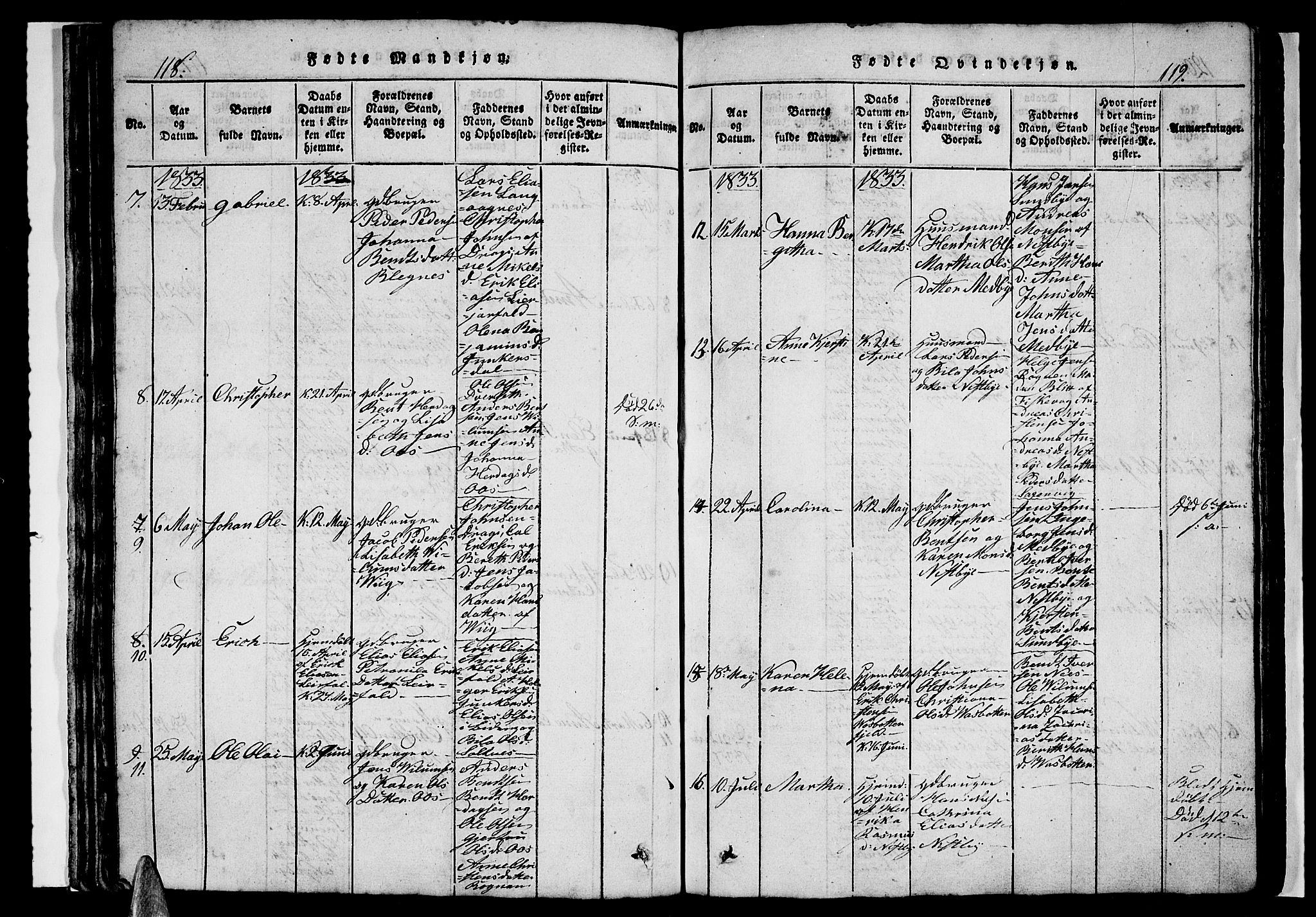 Ministerialprotokoller, klokkerbøker og fødselsregistre - Nordland, AV/SAT-A-1459/847/L0676: Klokkerbok nr. 847C04, 1821-1853, s. 118-119