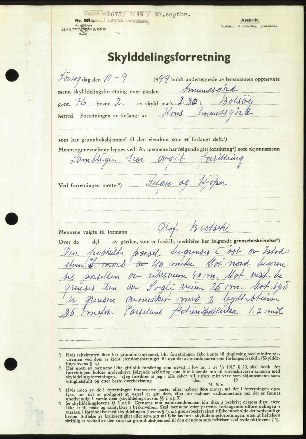 Romsdal sorenskriveri, SAT/A-4149/1/2/2C: Pantebok nr. A31, 1949-1949, Dagboknr: 2675/1949