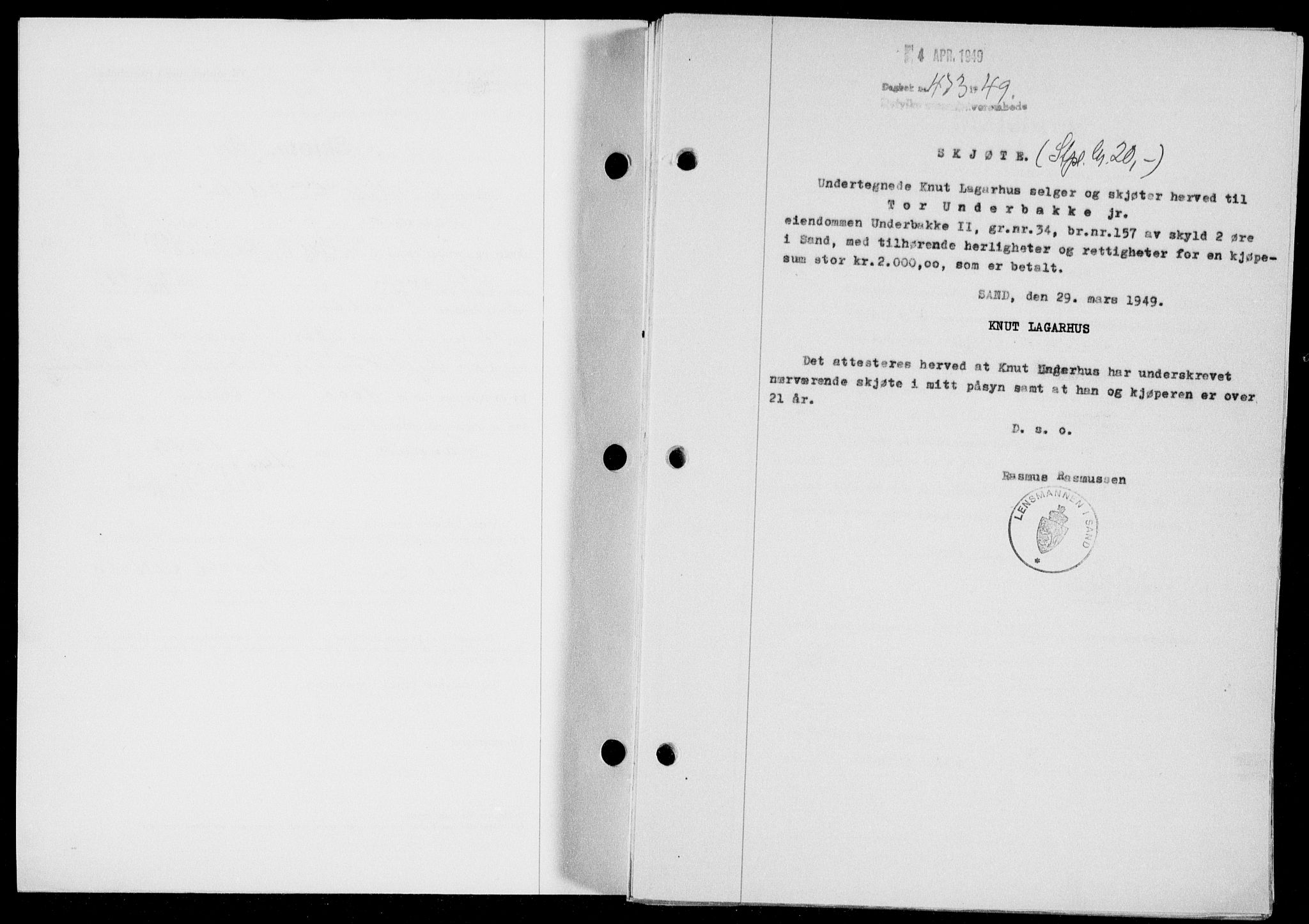 Ryfylke tingrett, SAST/A-100055/001/II/IIB/L0104: Pantebok nr. 83, 1948-1949, Dagboknr: 473/1949