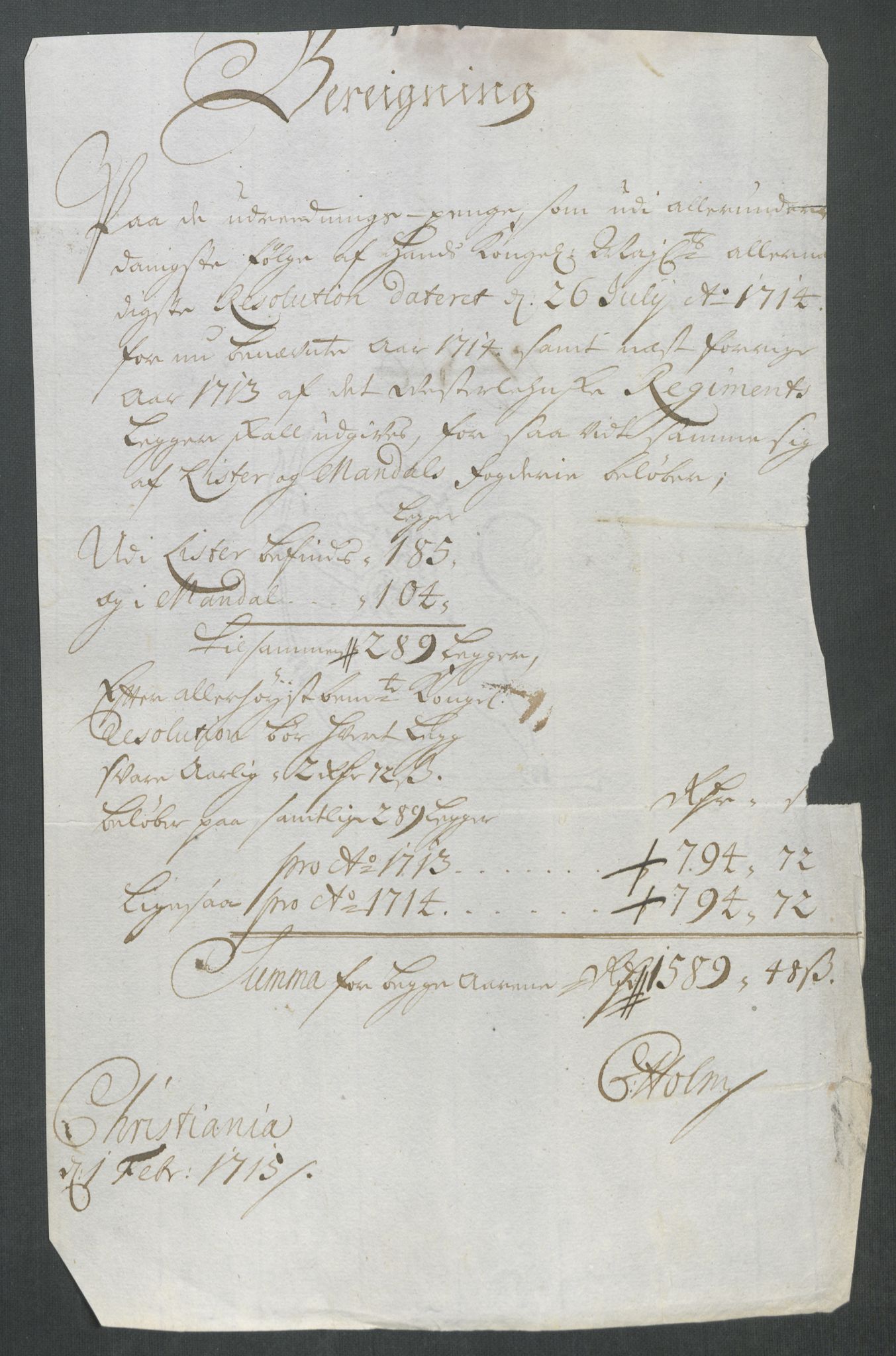 Rentekammeret inntil 1814, Reviderte regnskaper, Fogderegnskap, RA/EA-4092/R43/L2558: Fogderegnskap Lista og Mandal, 1714, s. 123