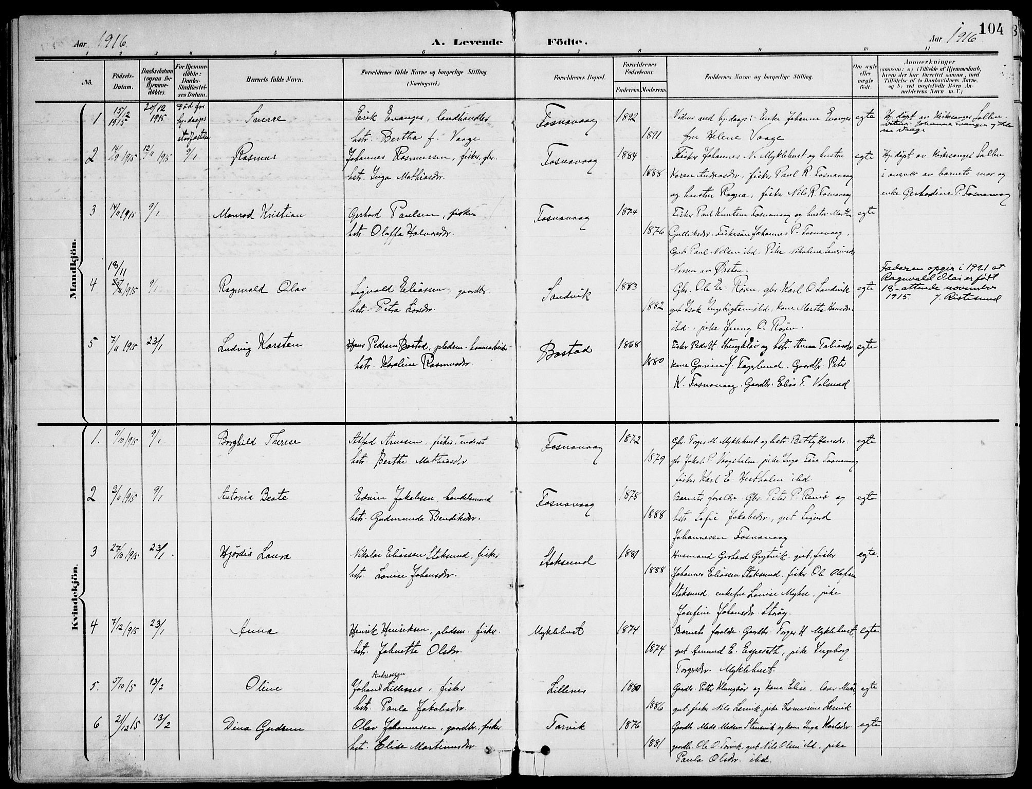 Ministerialprotokoller, klokkerbøker og fødselsregistre - Møre og Romsdal, SAT/A-1454/507/L0075: Ministerialbok nr. 507A10, 1901-1920, s. 104