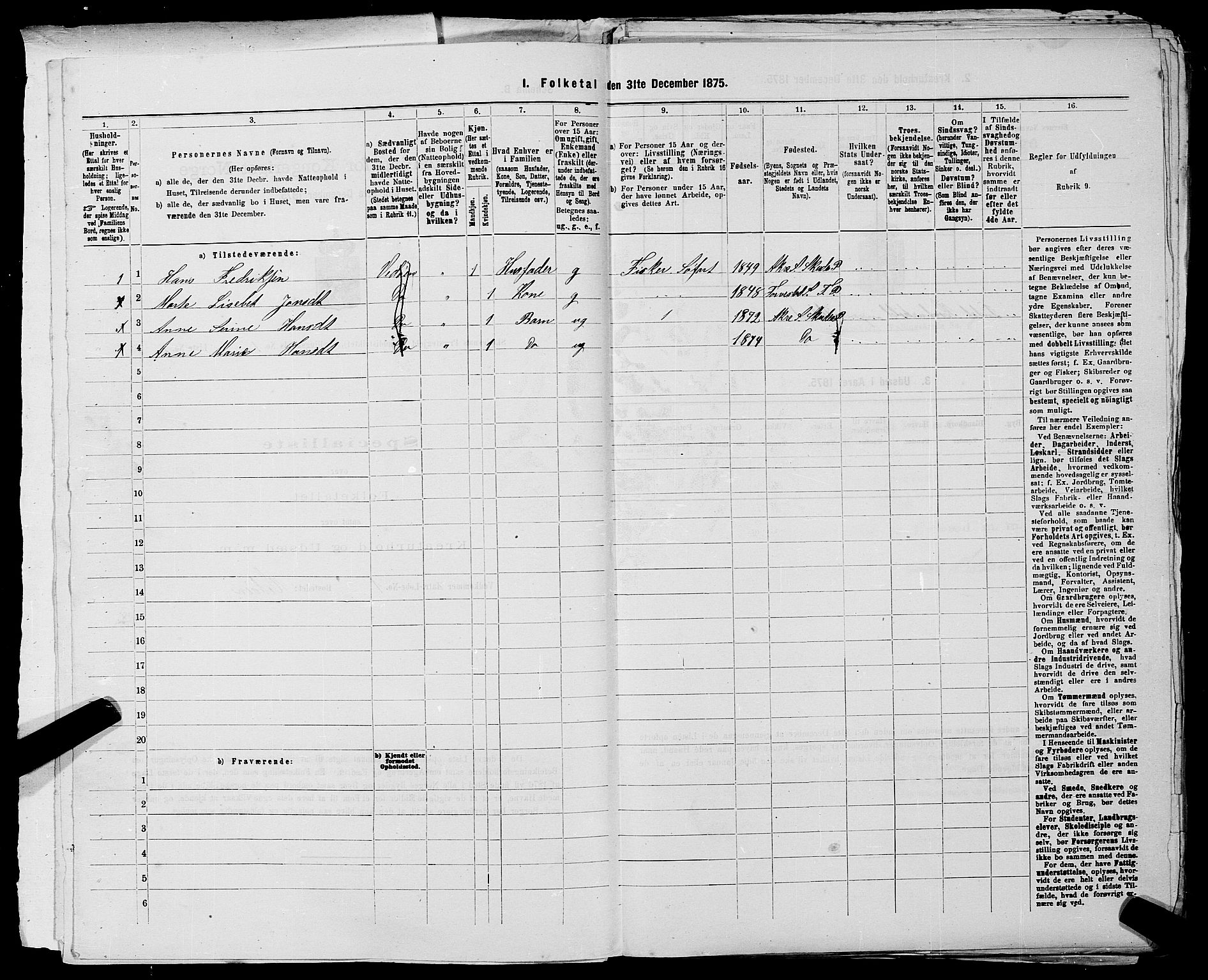 SAST, Folketelling 1875 for 1150L Skudenes prestegjeld, Falnes sokn, Åkra sokn og Ferkingstad sokn, 1875, s. 71