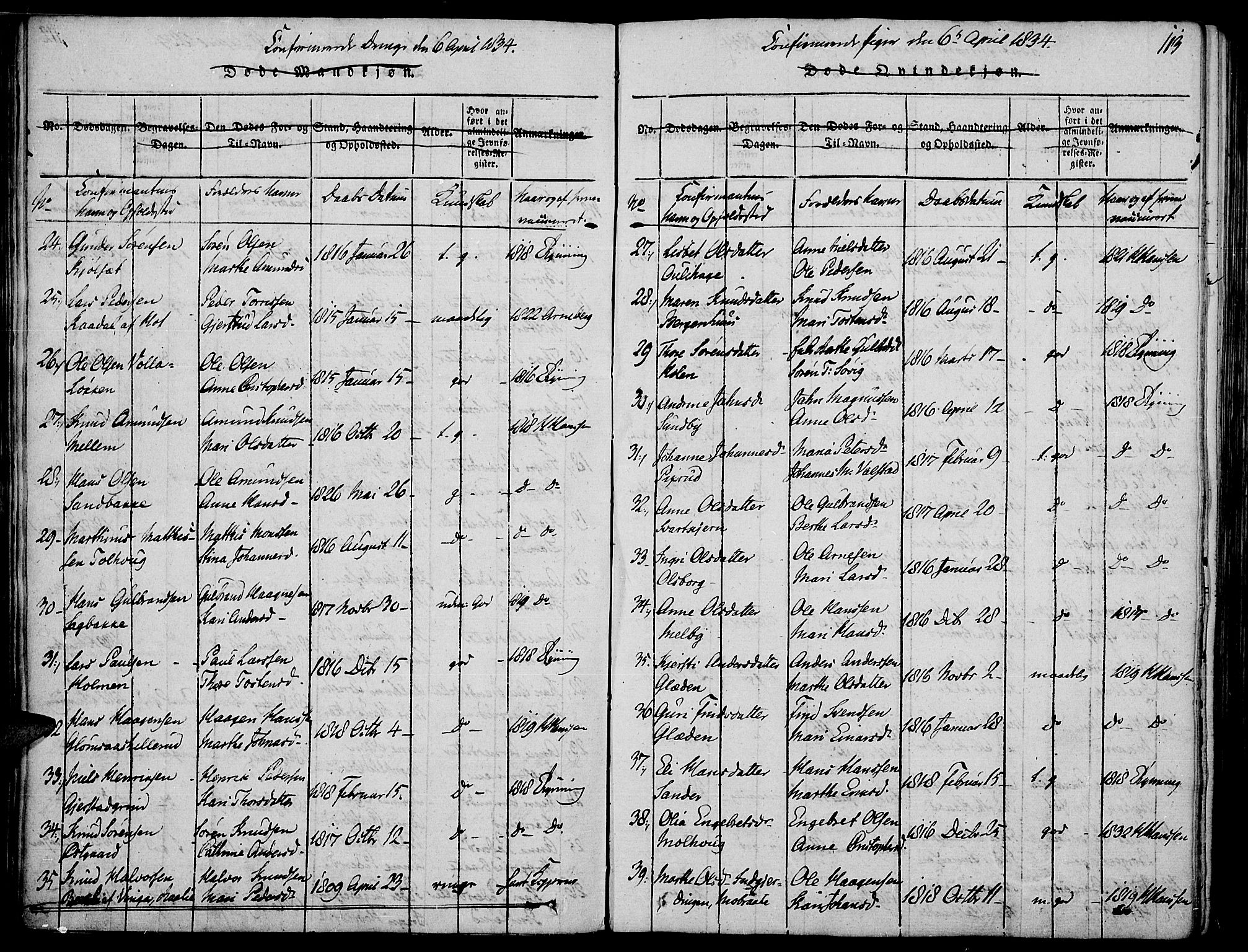 Strøm-Odalen prestekontor, AV/SAH-PREST-028/H/Ha/Haa/L0006: Ministerialbok nr. 6, 1814-1850, s. 113