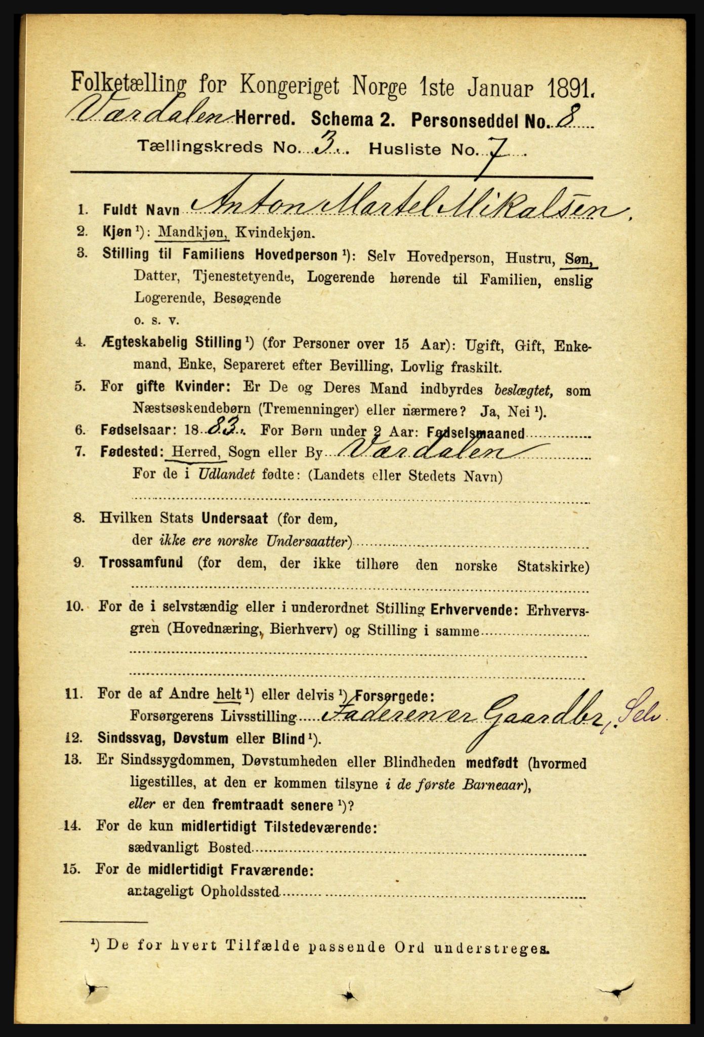 RA, Folketelling 1891 for 1721 Verdal herred, 1891, s. 1816