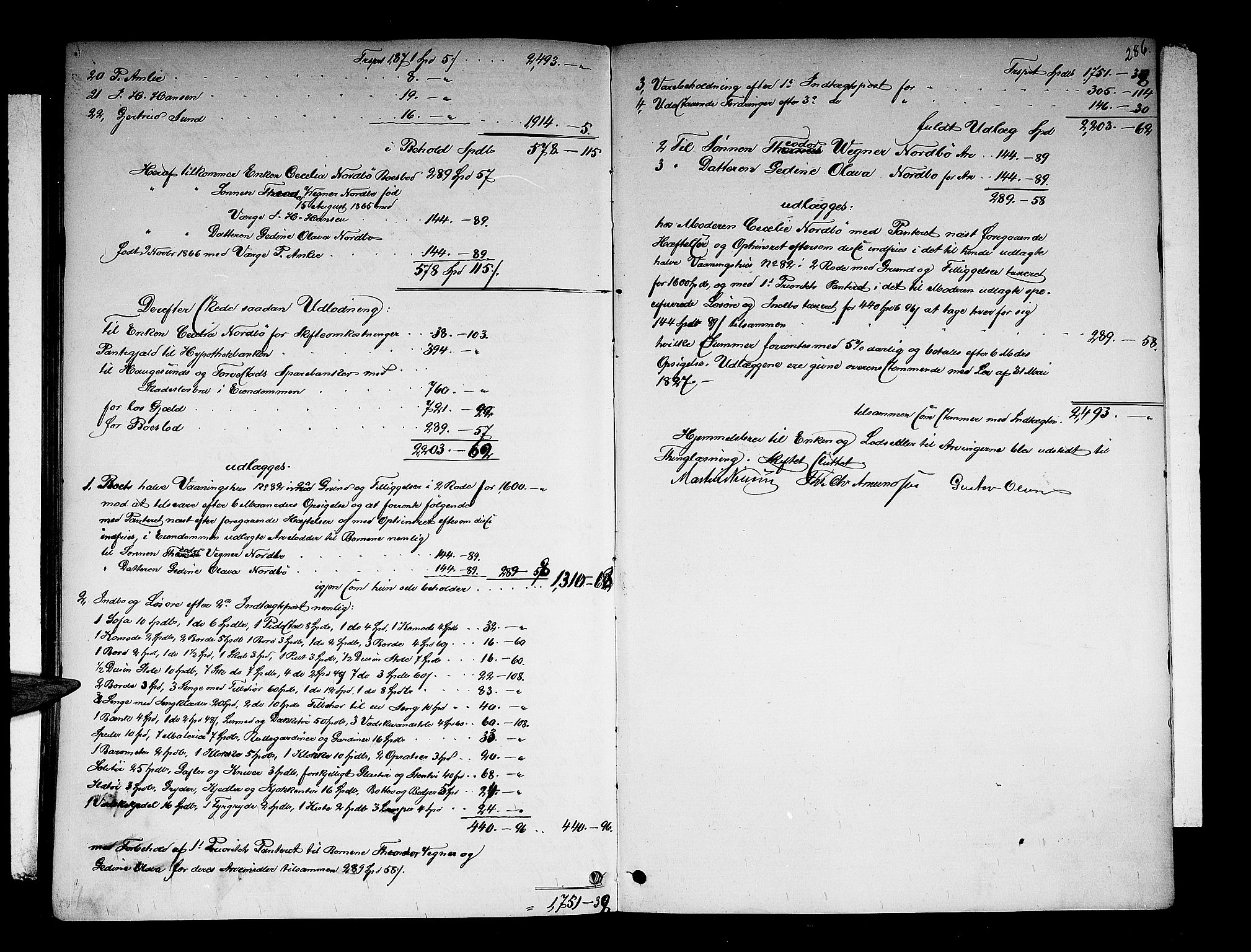 Haugesund tingrett, SAST/A-101415/01/IV/IVA/L0002: Skifteprotokoll med register, 1871-1876, s. 285b-286a