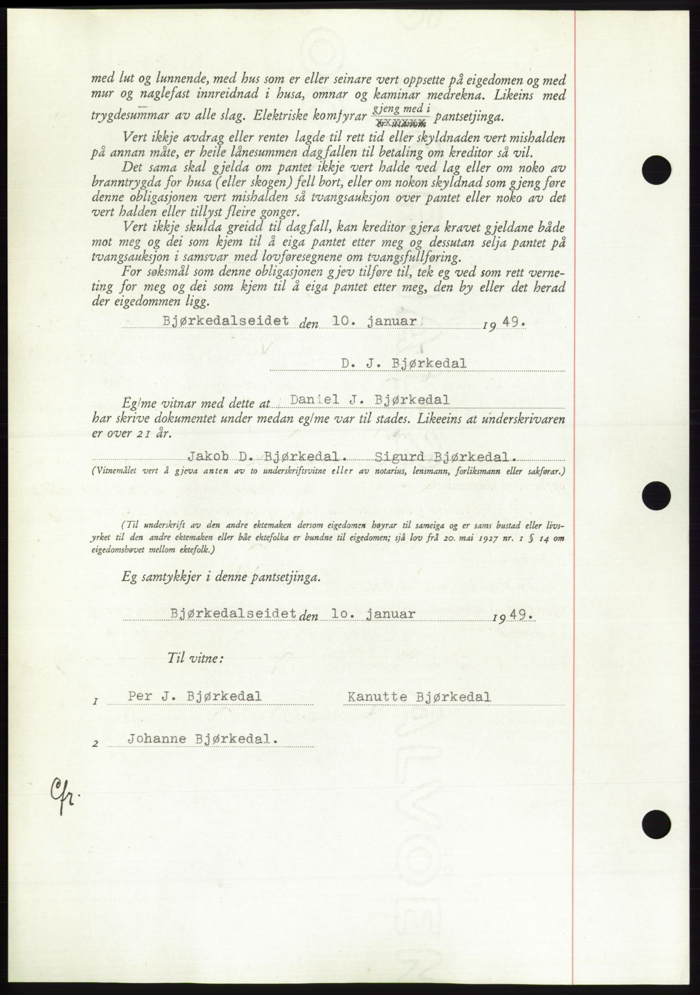 Søre Sunnmøre sorenskriveri, AV/SAT-A-4122/1/2/2C/L0116: Pantebok nr. 4B, 1948-1949, Dagboknr: 69/1949