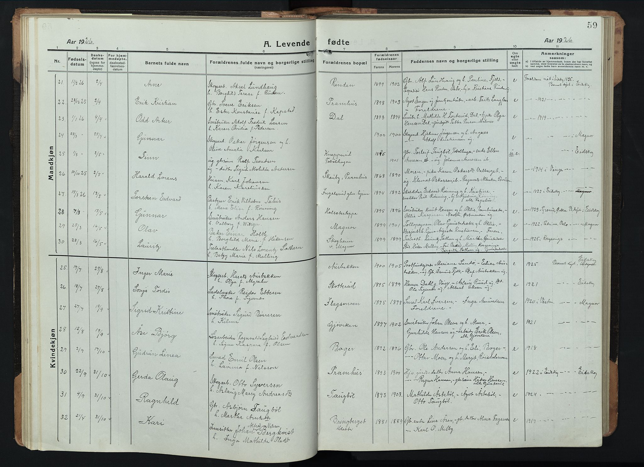 Eidskog prestekontor, AV/SAH-PREST-026/H/Ha/Hab/L0005: Klokkerbok nr. 5, 1916-1946, s. 59