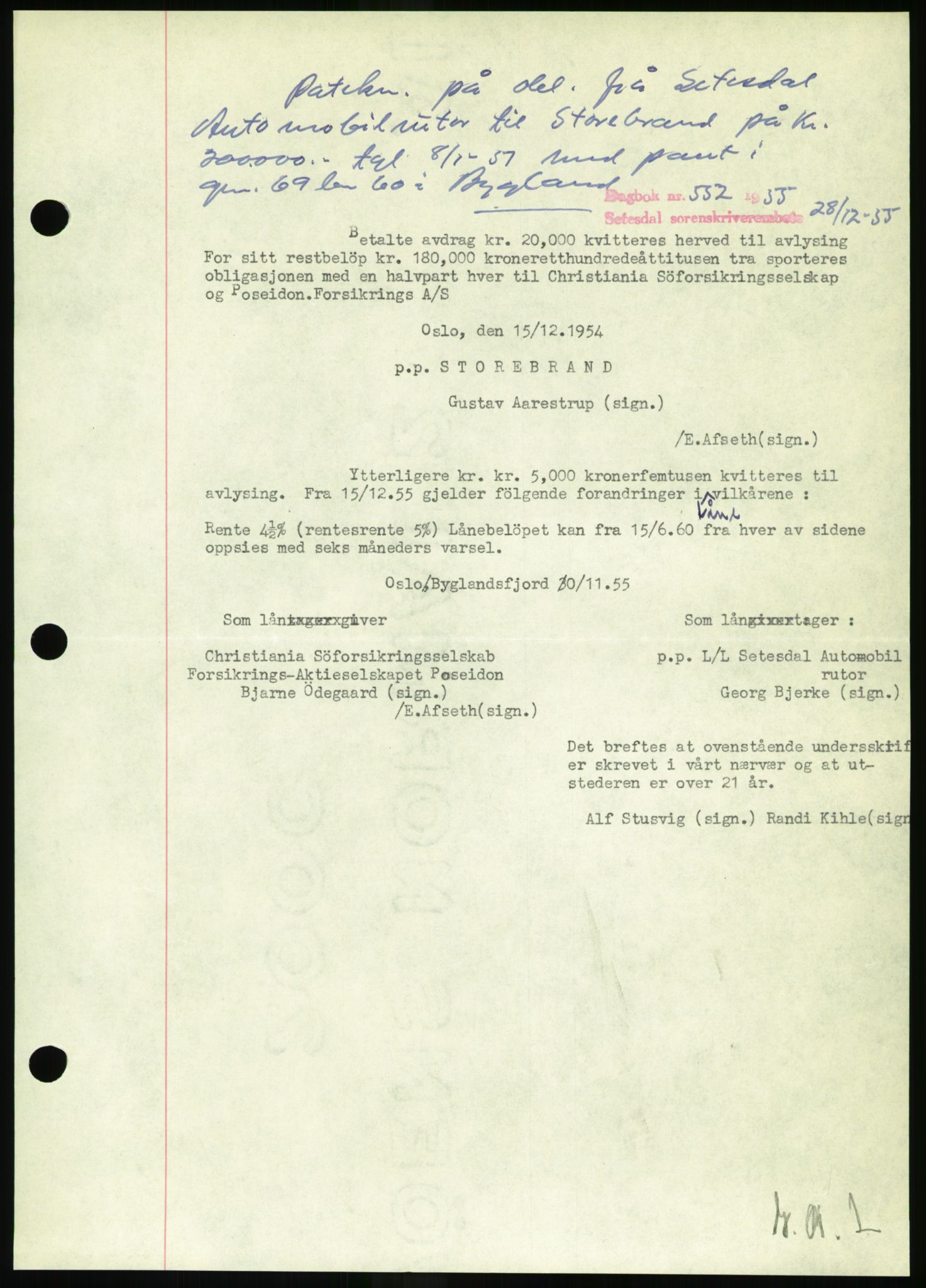 Setesdal sorenskriveri, SAK/1221-0011/G/Gb/L0052: Pantebok nr. B 40, 1954-1955, Dagboknr: 552/1955