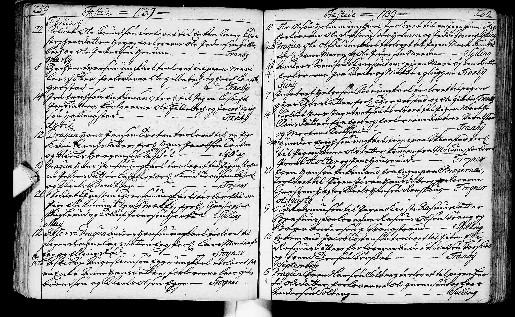 Lier kirkebøker, AV/SAKO-A-230/F/Fa/L0003: Ministerialbok nr. I 3, 1727-1748, s. 259-260