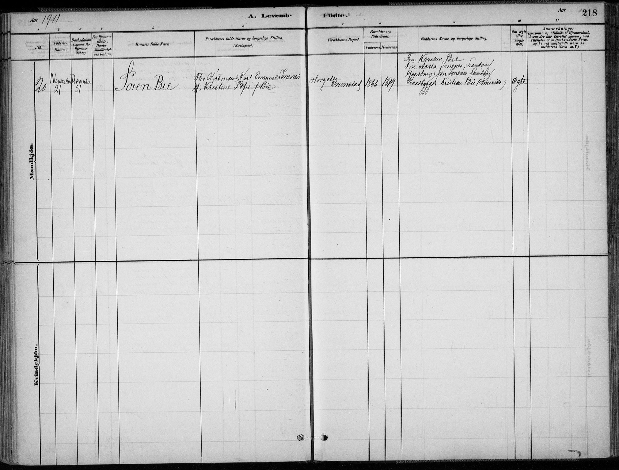 Grimstad sokneprestkontor, SAK/1111-0017/F/Fa/L0003: Ministerialbok nr. A 2, 1882-1912, s. 218