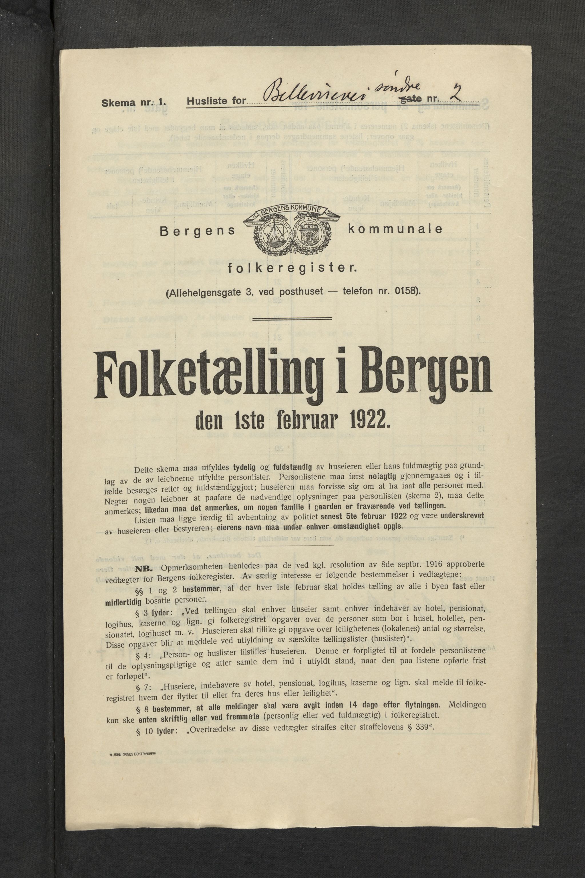 SAB, Kommunal folketelling 1922 for Bergen kjøpstad, 1922, s. 2457